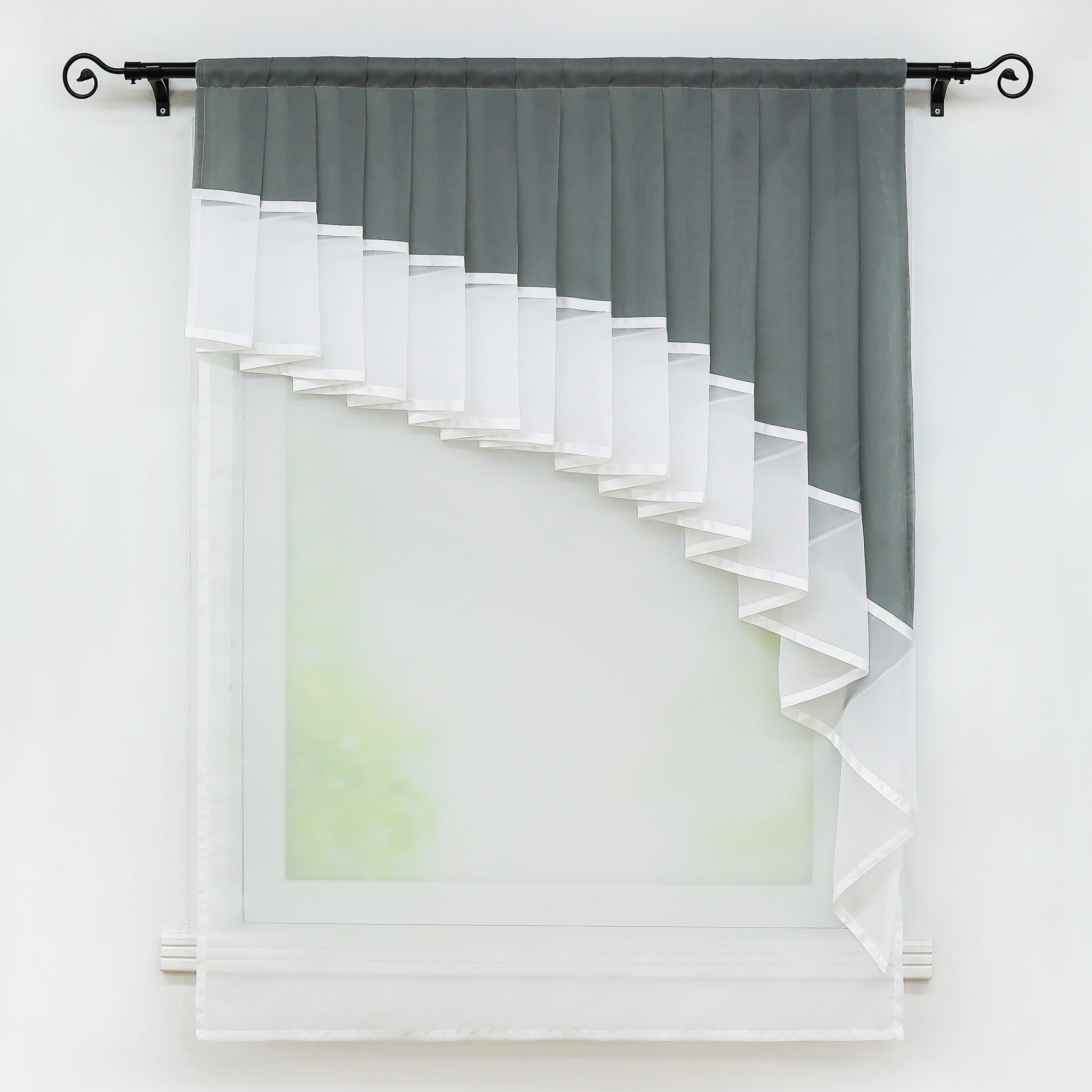 Joyswahl Raffrollo Stephanie, mit Stangendurchzug, schöne Fertig Voile Gardine mit Falten, Doppelschicht Bändchenrollo