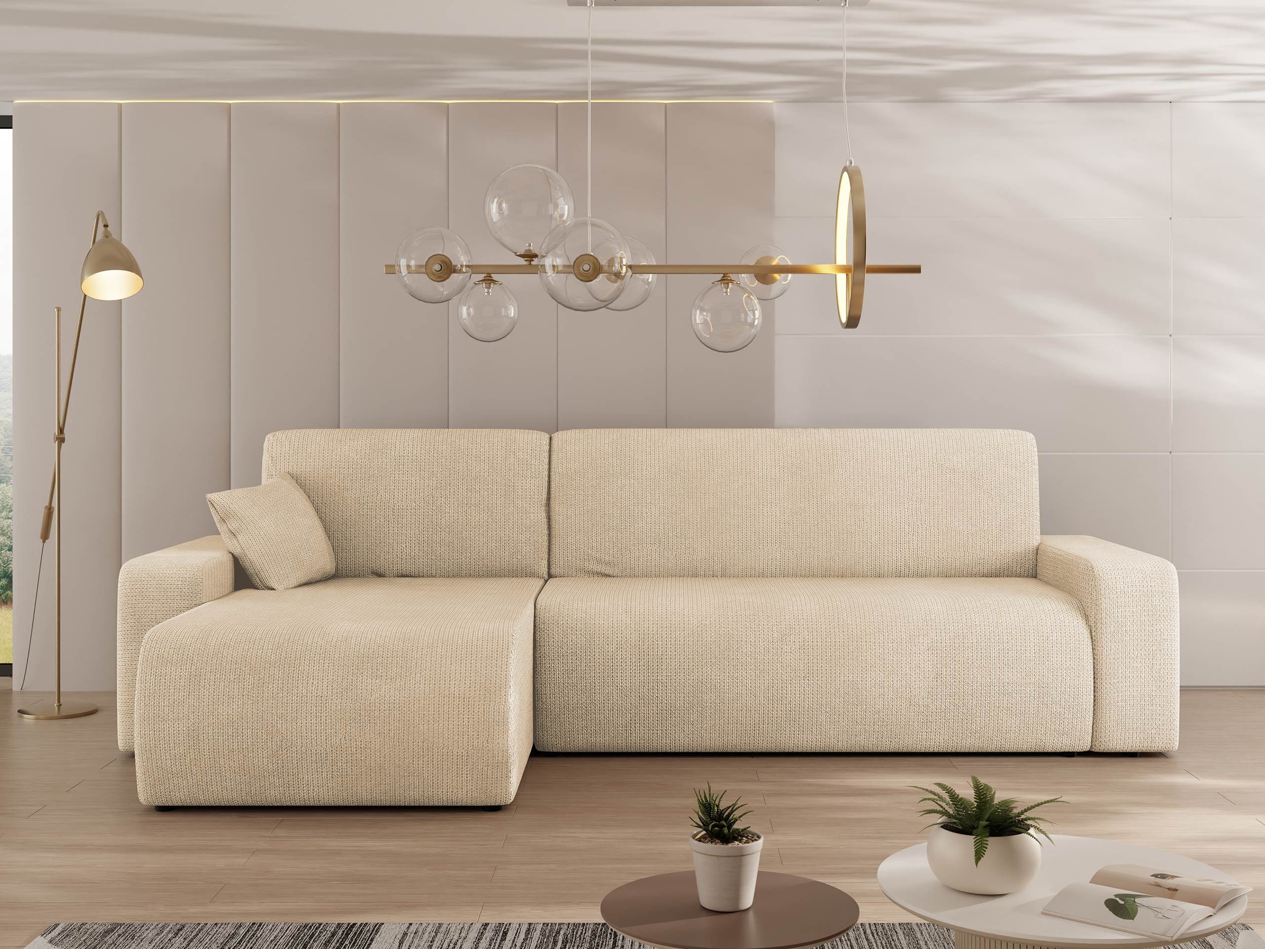 MIRJAN24 Ecksofa Piano, mit Schlaffunktion und Bettkasten, Ottomane universal, Zwei großen, Kissen-Set