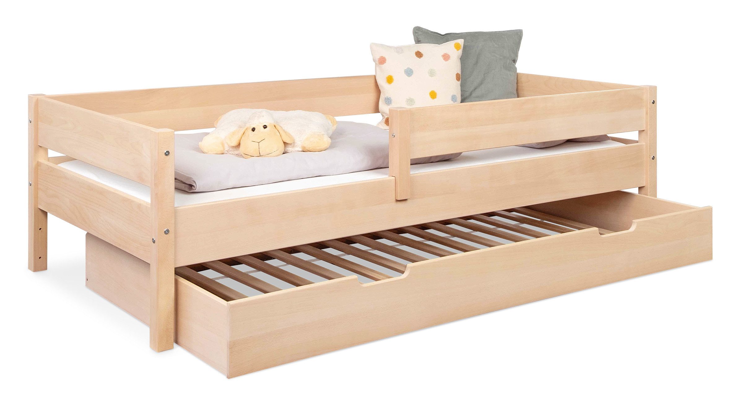 Ehrenkind Kinderbett Buche Nova, Kinderbett mit Rausfallschutz (aus massivem Buchenholz), Kinderbett 120x200 cm