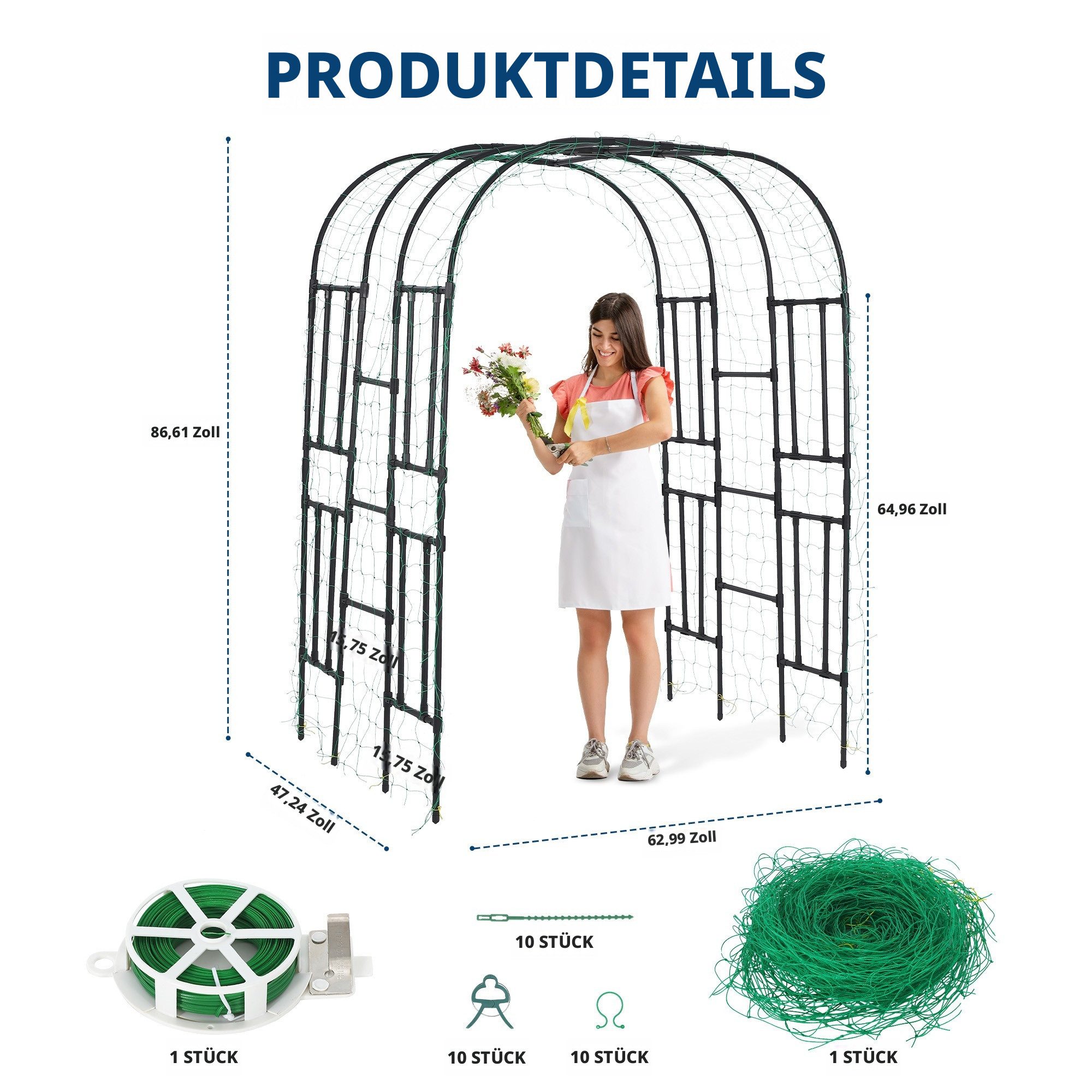 GarveeMore Spalier Pflanzbogen aus beschichtetem Kohlenstoffstahl, wasserfest & rostfrei, inkl. einfacher Montage, für Garten, Hochzeiten, Partys & Kletterpflan – Bild 2 von 5