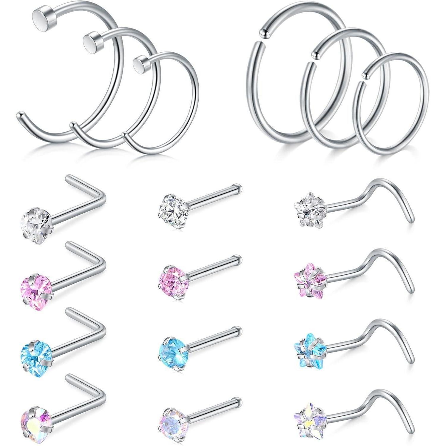 Nasenpiercing Silber Nasenpiercing Set Chirurgenstahl Zirkonia 22G 20G 18G Piercing