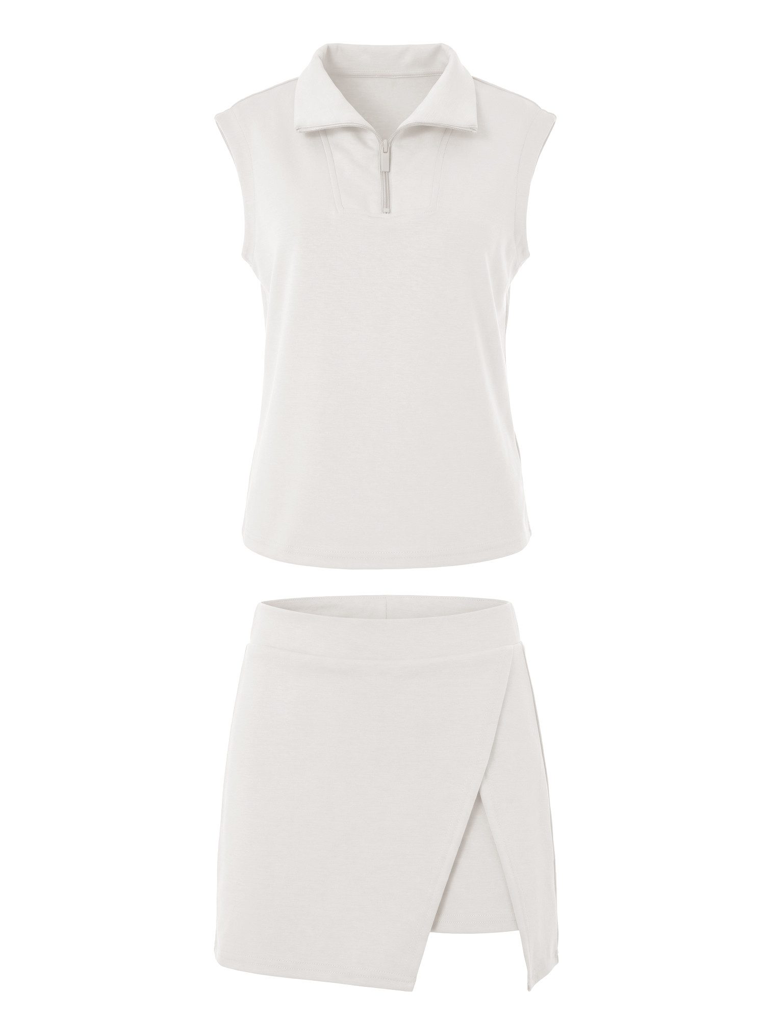 Imily Bela Hausanzug Damen 2-teilige Rocksets (Set, 2 tlg., Ärmelloses Sweatshirt mit halbem Reißverschluss + Sportrock) mit integrierten Shorts