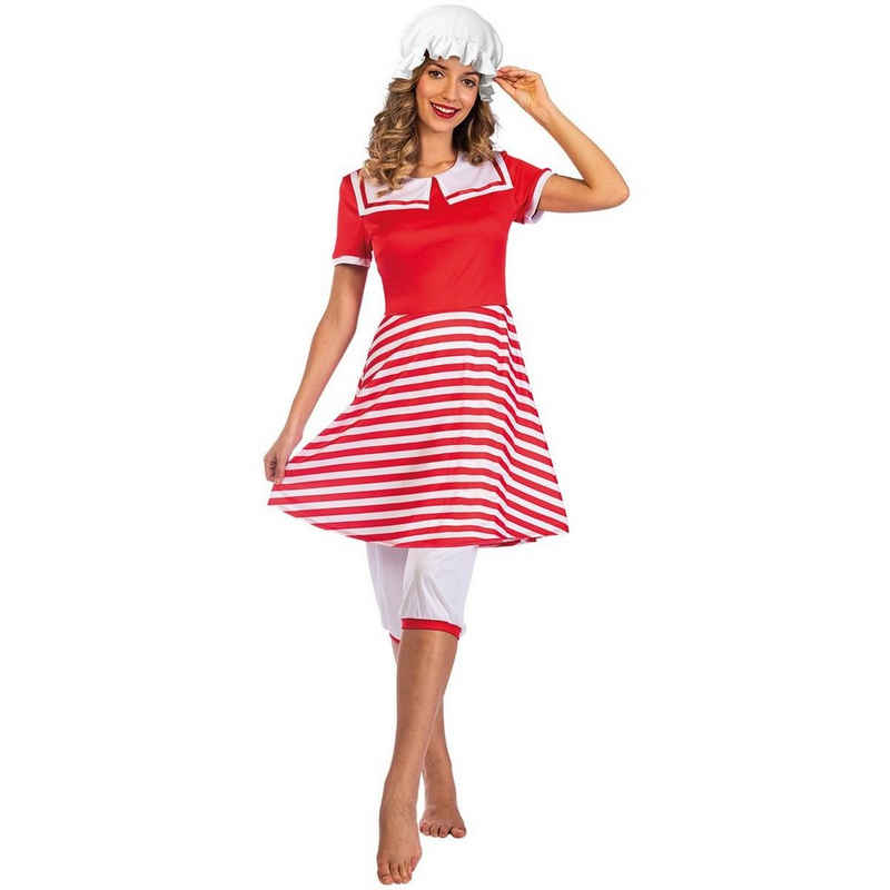 Amscan Kostüm Historischer Badeanzug 20er Jahre Kleid mit Haube für Erwachsene