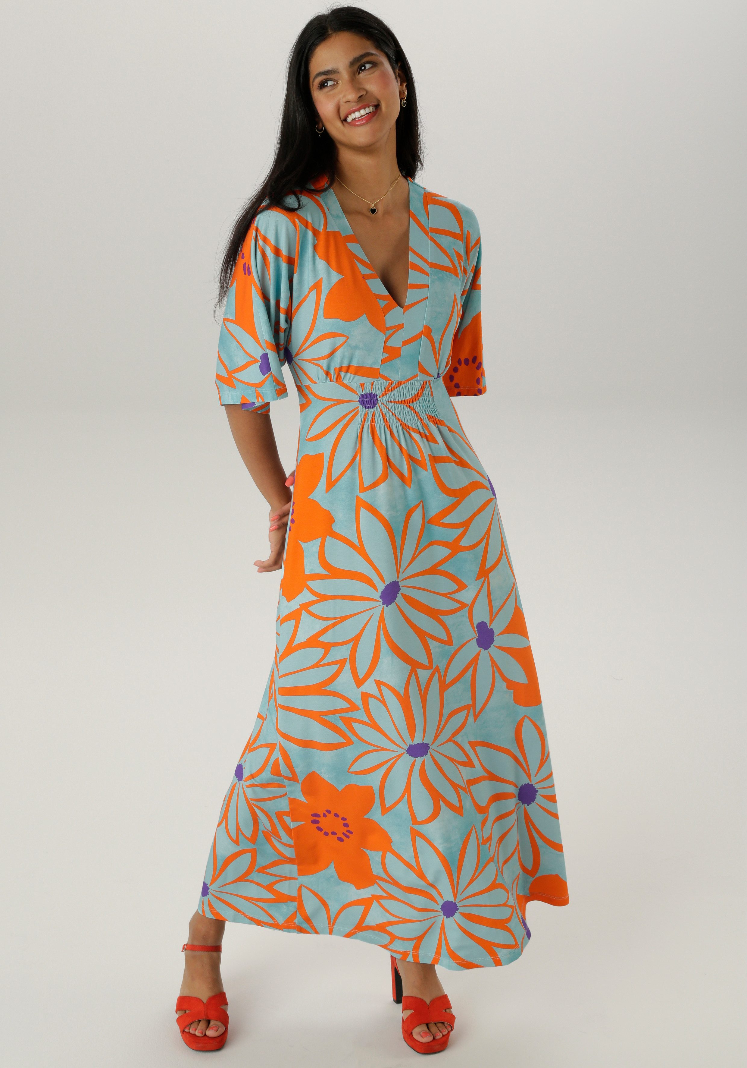 Aniston SELECTED Maxikleid mit weiten, 3/4-langen Ärmeln