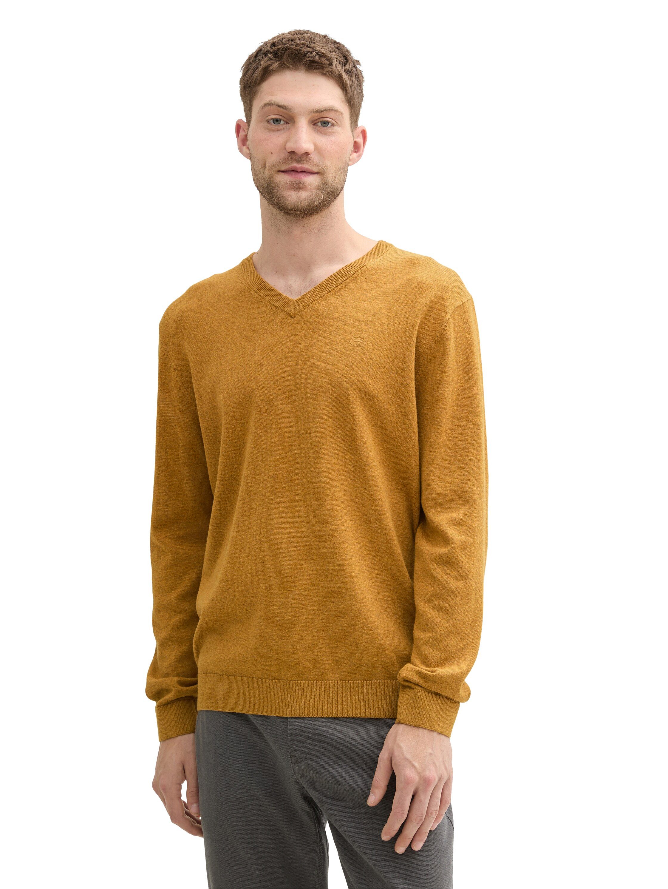 TOM TAILOR V-Ausschnitt-Pullover mit kleiner Logo-Stickerei günstig online kaufen