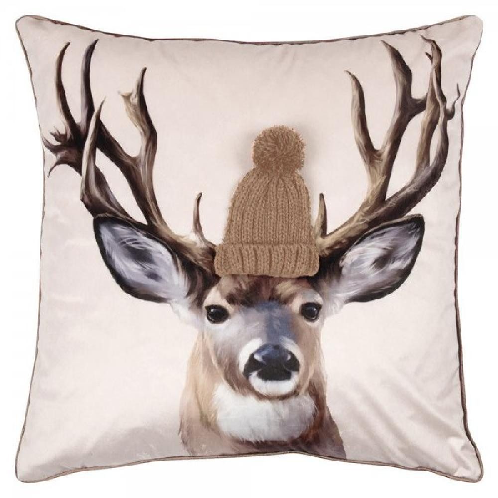 PAD Kissenhülle Kissenhülle Reindeer Hirsch mit Mütze Beige (50x50cm)
