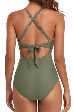B.X Tankini Einteiliger Badeanzug für Damen mit Ausschnitt und hoher Taille Sommerlicher Badeanzug mit Bauchkontrolle und Rückenschnürung