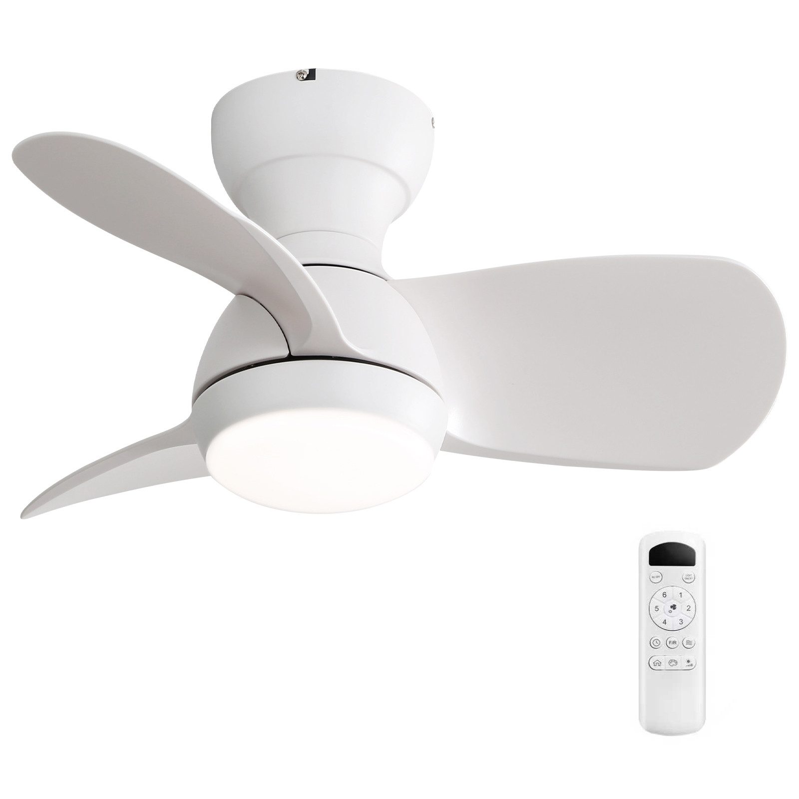 Sofucor Deckenventilator Kleinventilator mit LED-Licht und Fernbedienung, 3 MDF-Flügel