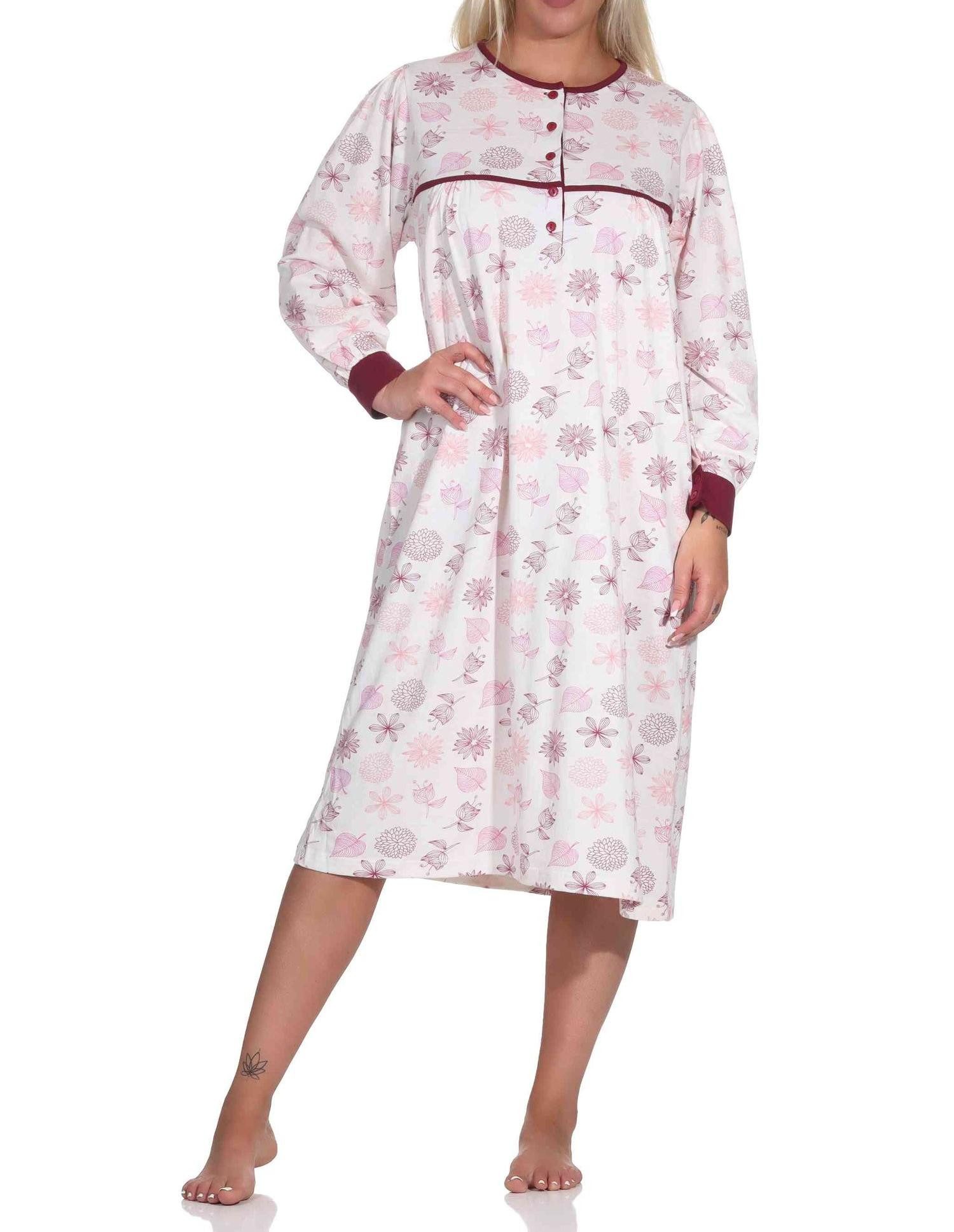 Normann Nachthemd Damen langarm Nachthemd im klassischen fraulichen Design