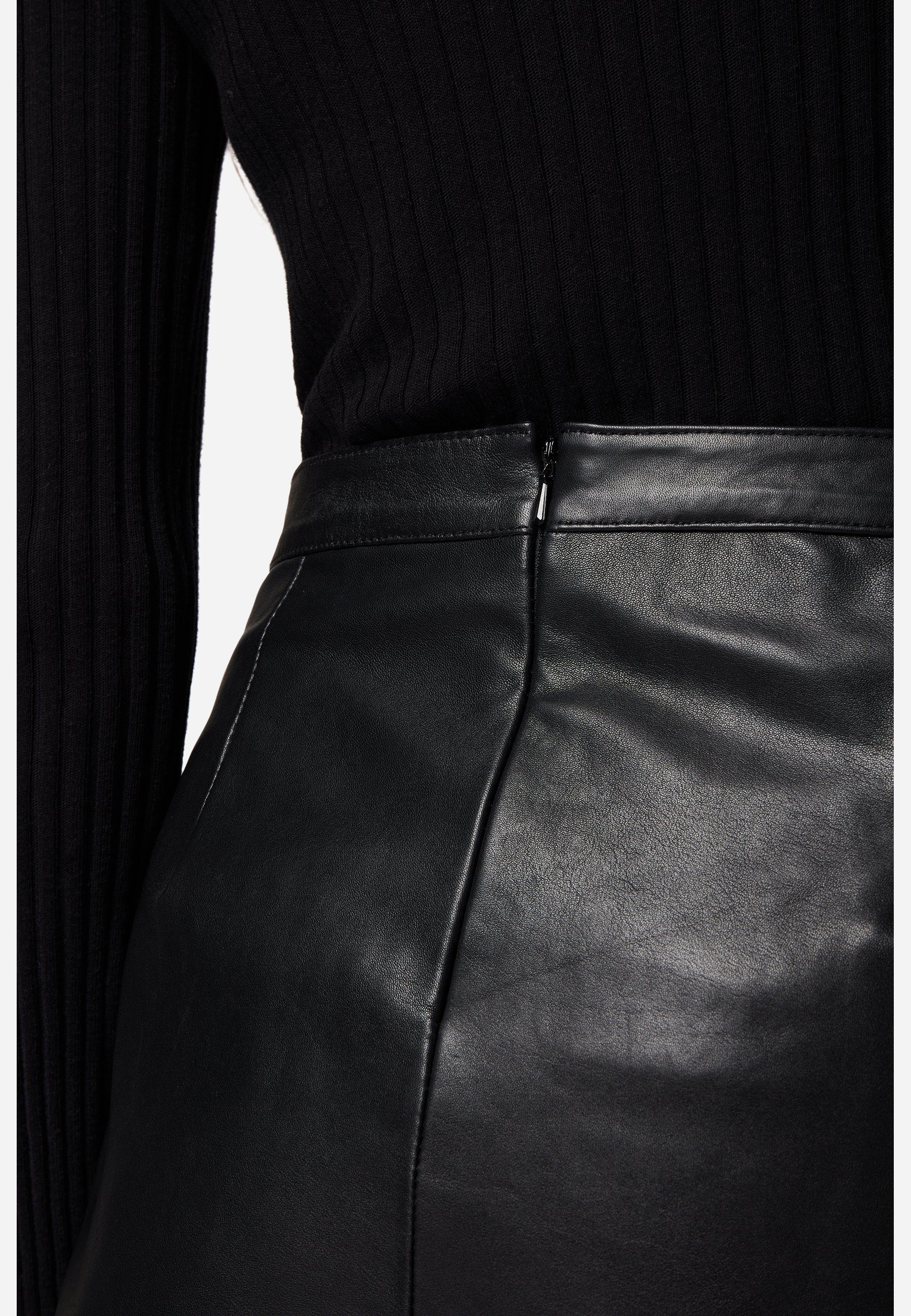 RICANO Lederrock RK-05 Skirt Im Jeansrock-Stil mit Reißverschluss und Knopf am Bund
