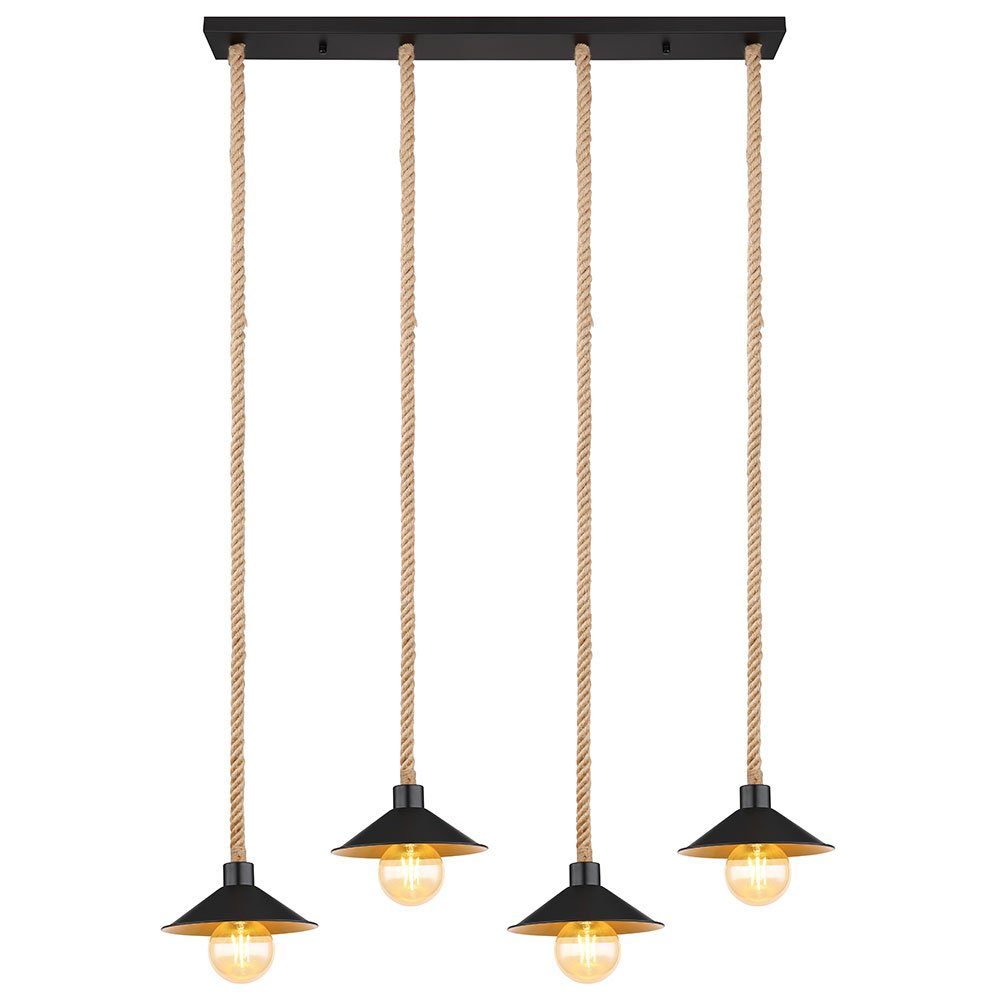 GLOBO LIGHTING Pendelleuchte, Leuchtmittel nicht inklusive, Hängeleuchte Pendellampe Hanfseil Seillampe Pendelleuchte gold schwarz