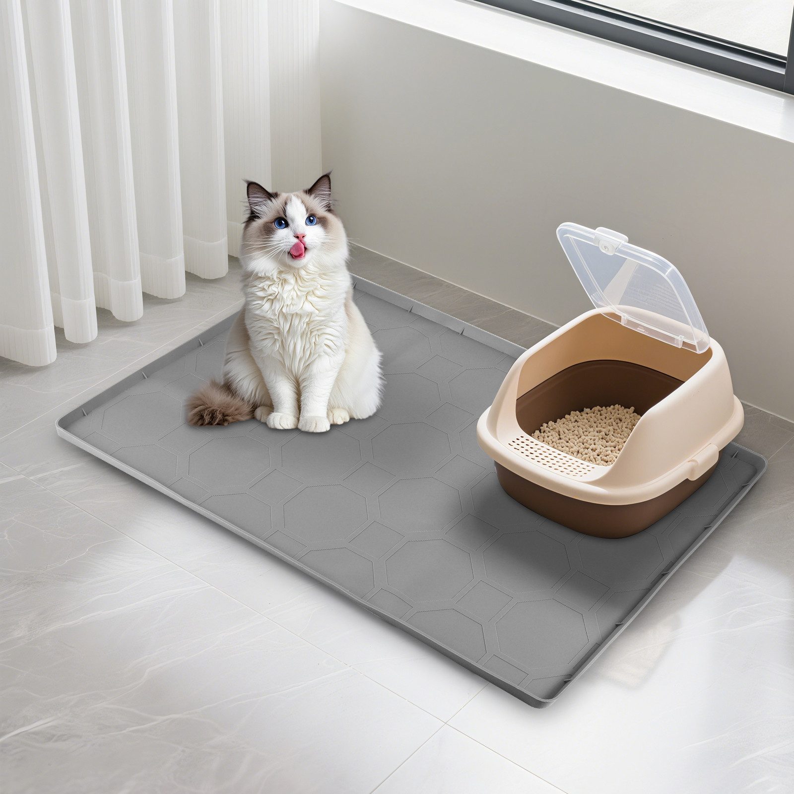 BlingBin Katzenecktoilette Katzenklo Matte, 86 x 56 cm Silikon Katzenstreu Matte Groß, Wasserdichte Katzenmatte Katzenklo Unterleger, Katzenstreumatte