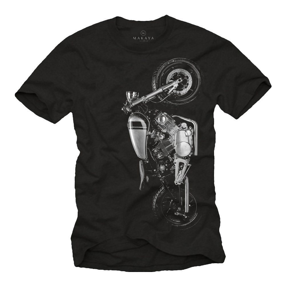 Schwarz MAKAYA Print-Shirt aus Männer XV Herren Baumwolle mit Druck Druck, Bekleidung Motorrad Aufdruck Motorcycle Motiv