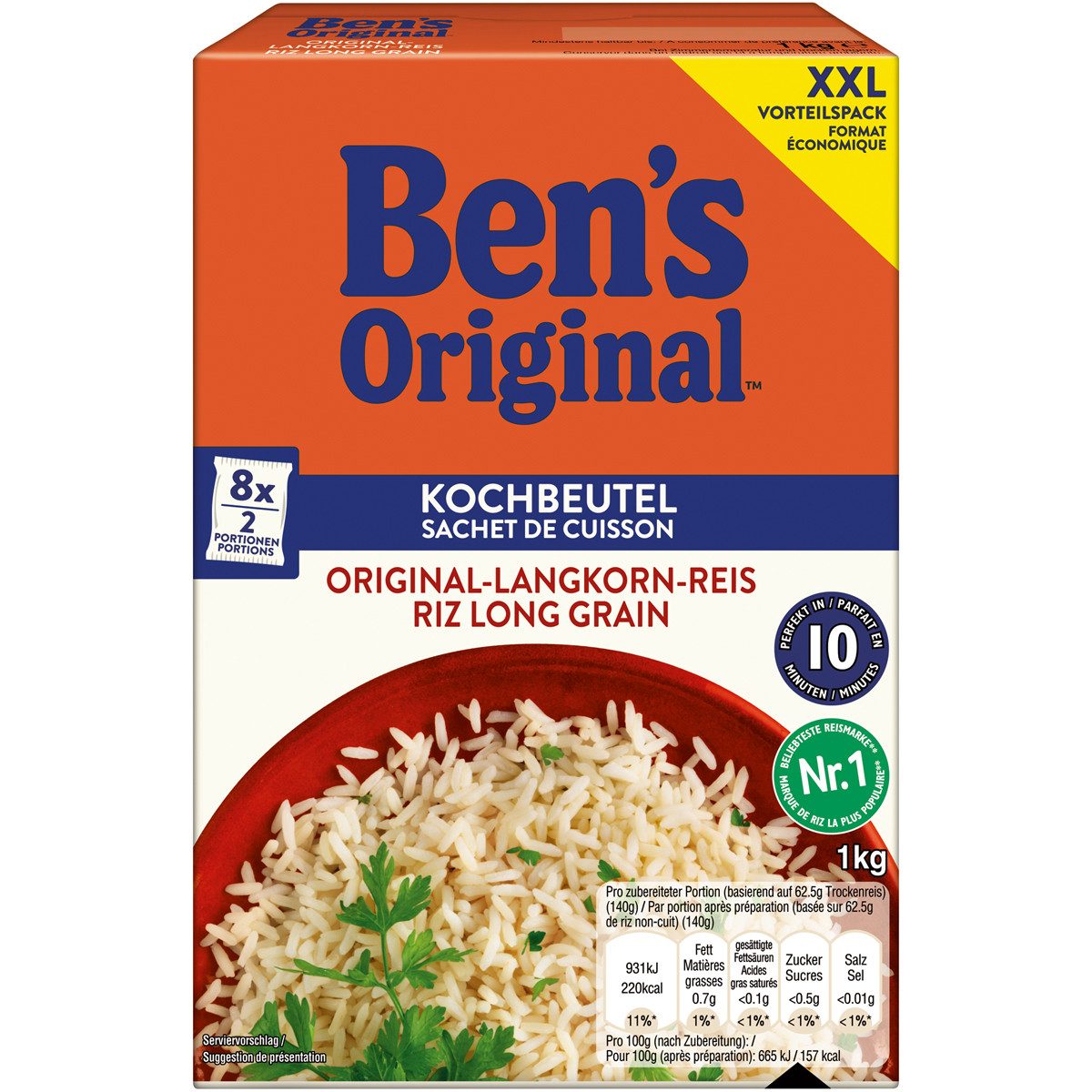 Ben's Original Reis, Bens Original Langkorn Reis 10 Minuten praktische Kochbeutel 1000g