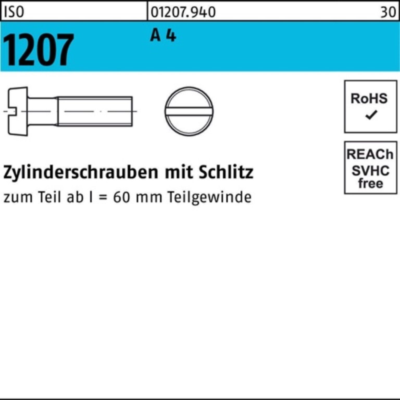 200 M4x 4 ISO A Zylinderschraube Pack 1207 ISO 12 Zylinderschraube Stück Reyher Schlitz 200er