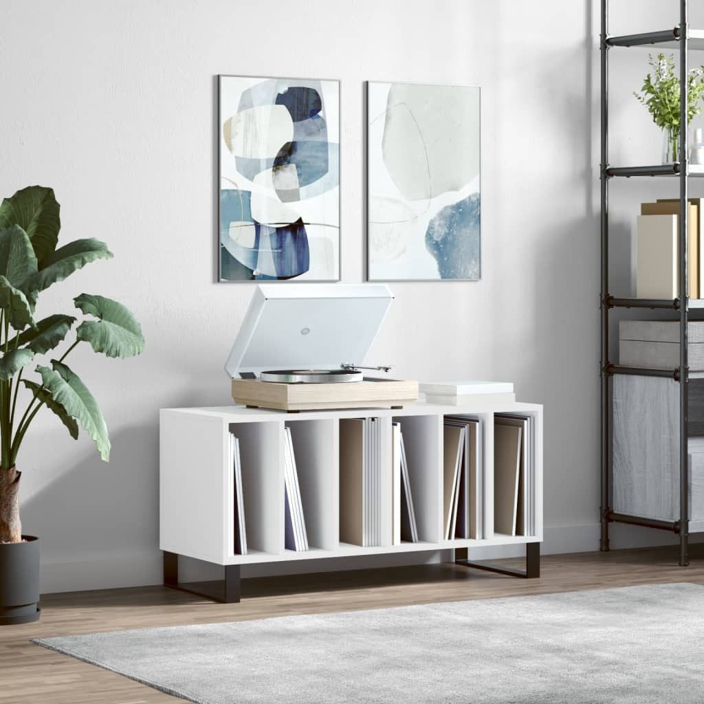 furnicato Media-Regal Schallplattenschrank Weiß 100 x 38 x 48 cm mit Eisenbeinen, 1-tlg., Vinylschrank mit stabiler Oberplatte und viel Stauraum für LPs