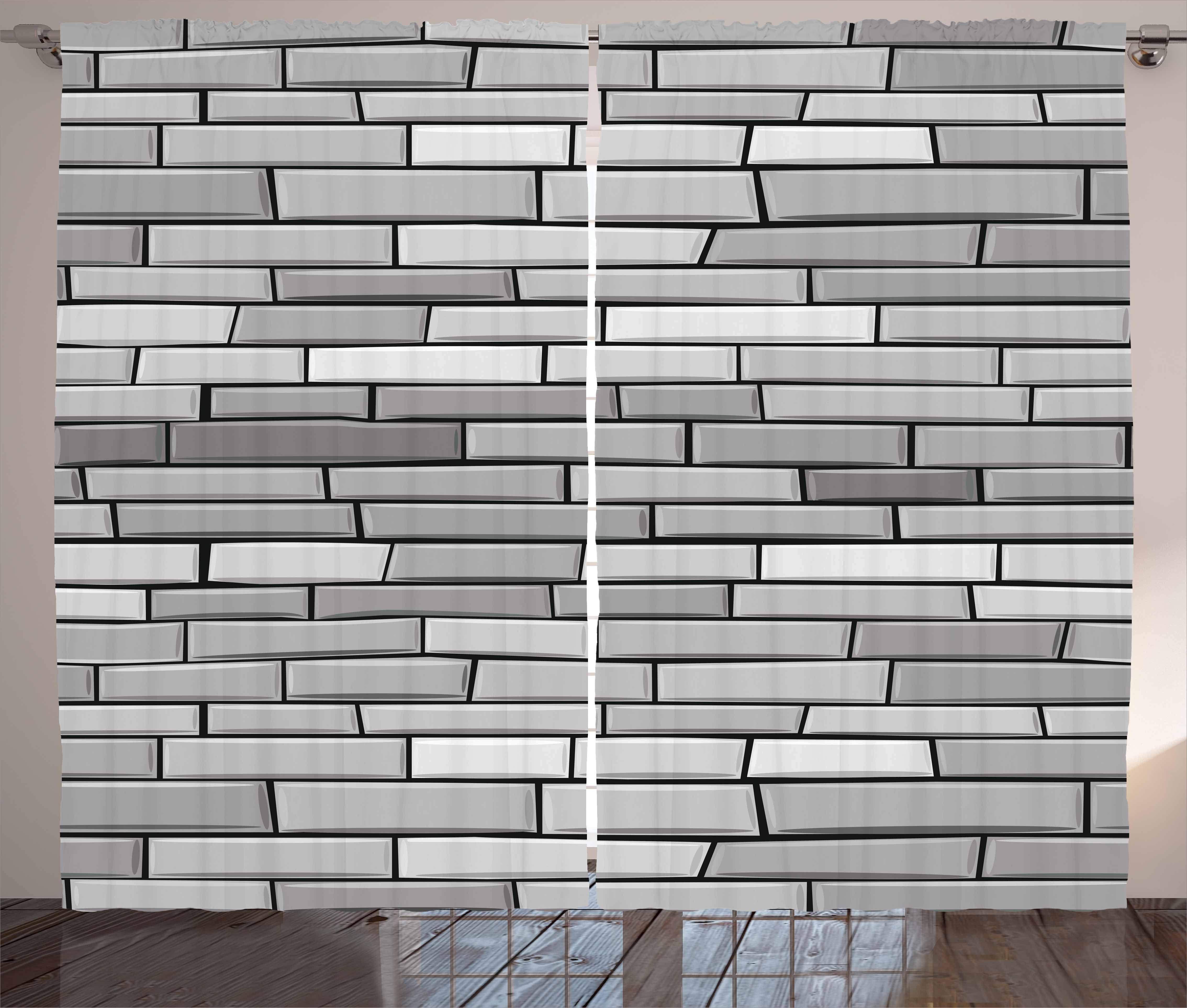 Haken, Abakuhaus, Style Gardine English Wall Brick Kräuselband Schlafzimmer mit und Grau Schlaufen Vorhang