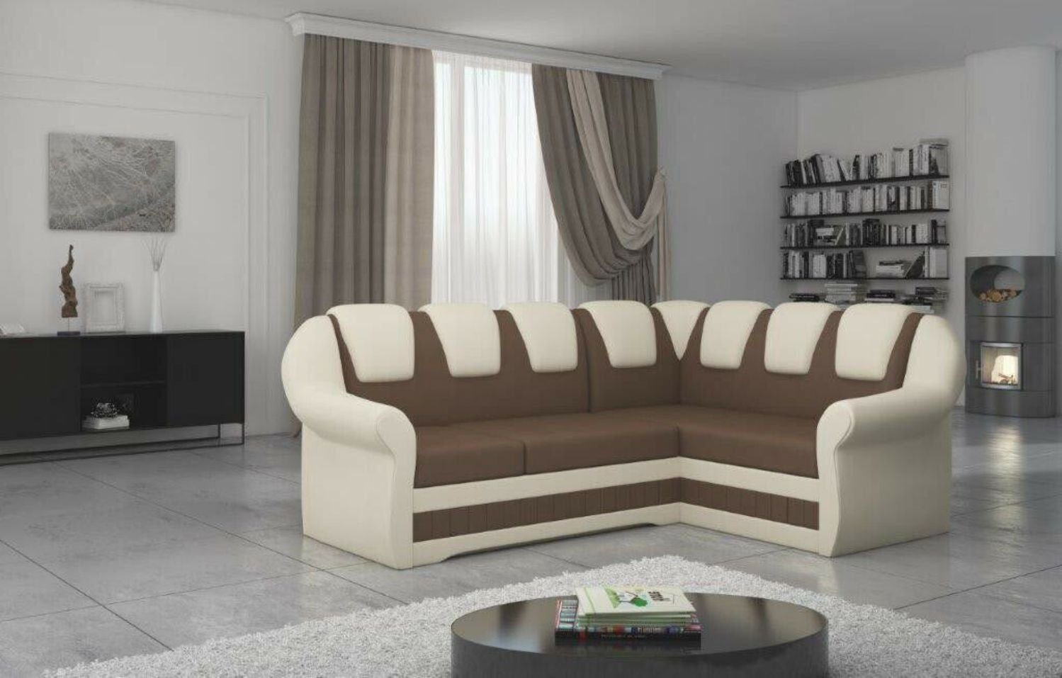 JVmoebel Ecksofa, Design Ecksofa Sofa Bettfunktion Couch Schlafsofa Braun/Beige