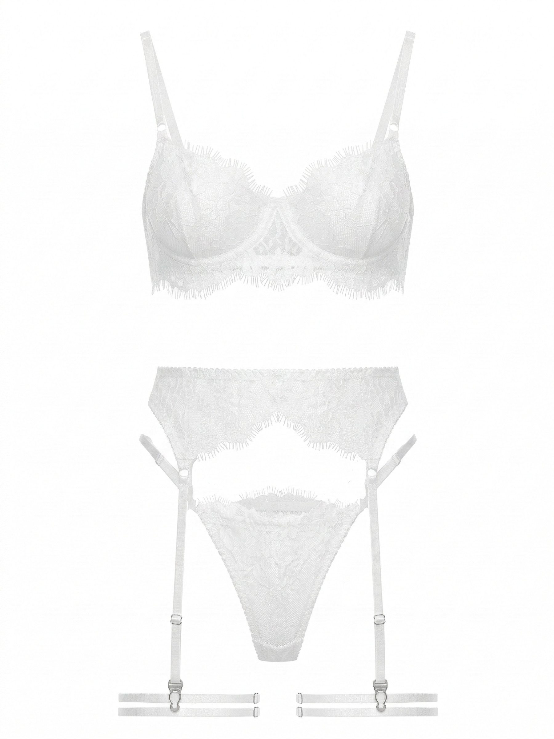 Elegant Love Set: Bügel-BH Sexy Dessous-Set – Unterwäsche für Damen – Reizwäsche (Set, 3-tlg., BH, Tanga und Strumpfgürtel) Lingerie mit Straps – ideal für besondere Anlässe
