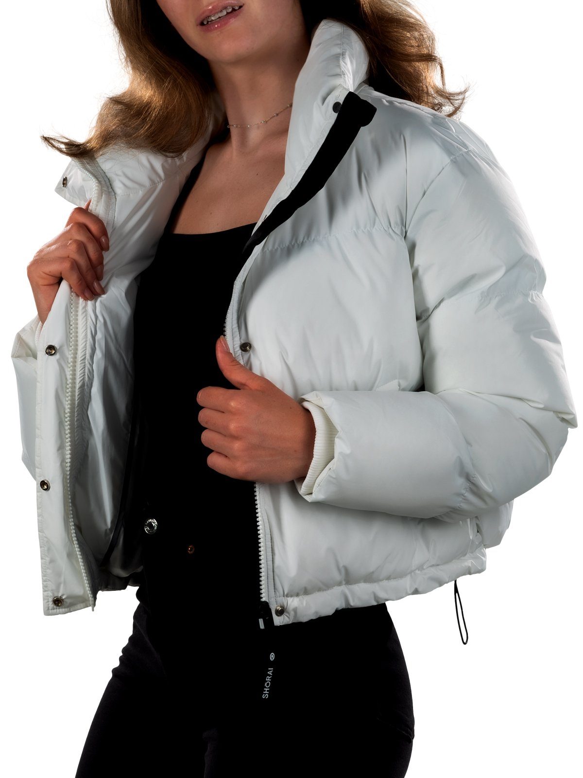 Shorai Steppjacke Stehkragen, der in kurz wattierter Damen-Steppjacke black SH2304.528 Weitenregulierung Taille