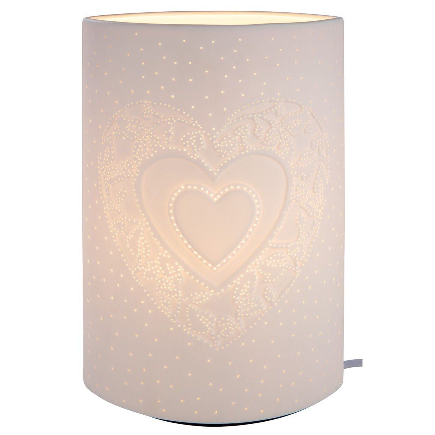 GILDE Tischleuchte GILDE Porzellan Lampe Ellipse Herz 28 cm 32289. € 34,50