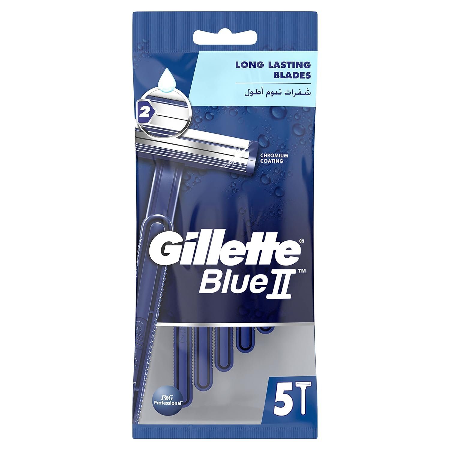 Gillette Einwegrasierer Blue II Rasierklingen 5 Stk. Chromium Coating, - 1erPack (5 Klingen), 1-tlg.