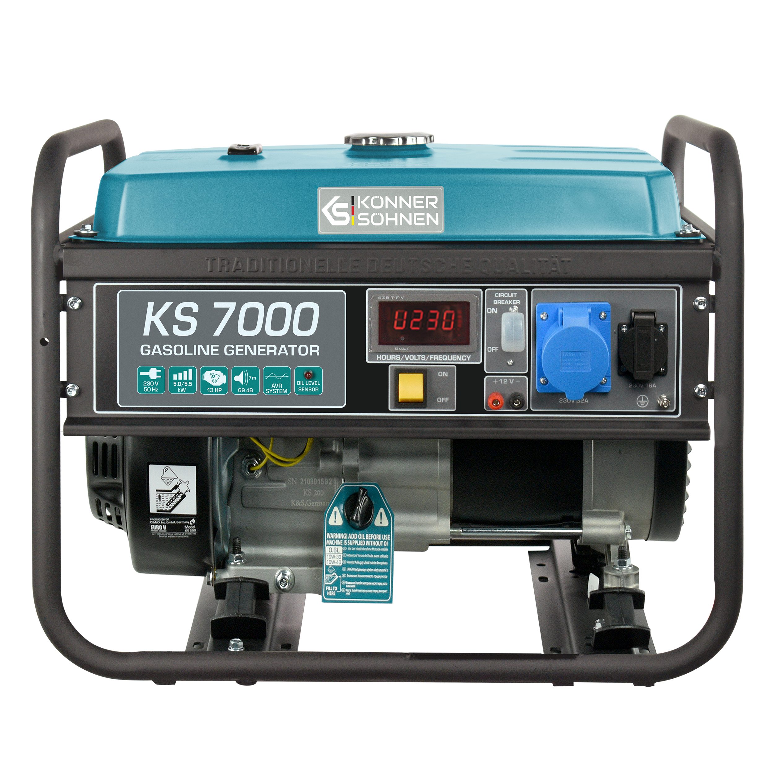 Könner & Söhnen Stromerzeuger KS 7000, 5,50 in kW, (Benzin 1–Zylinder, 4–Takt mit Luftkühlung, 1-tlg), Automatischer Spannungsregler, Anzeige | Stromerzeuger