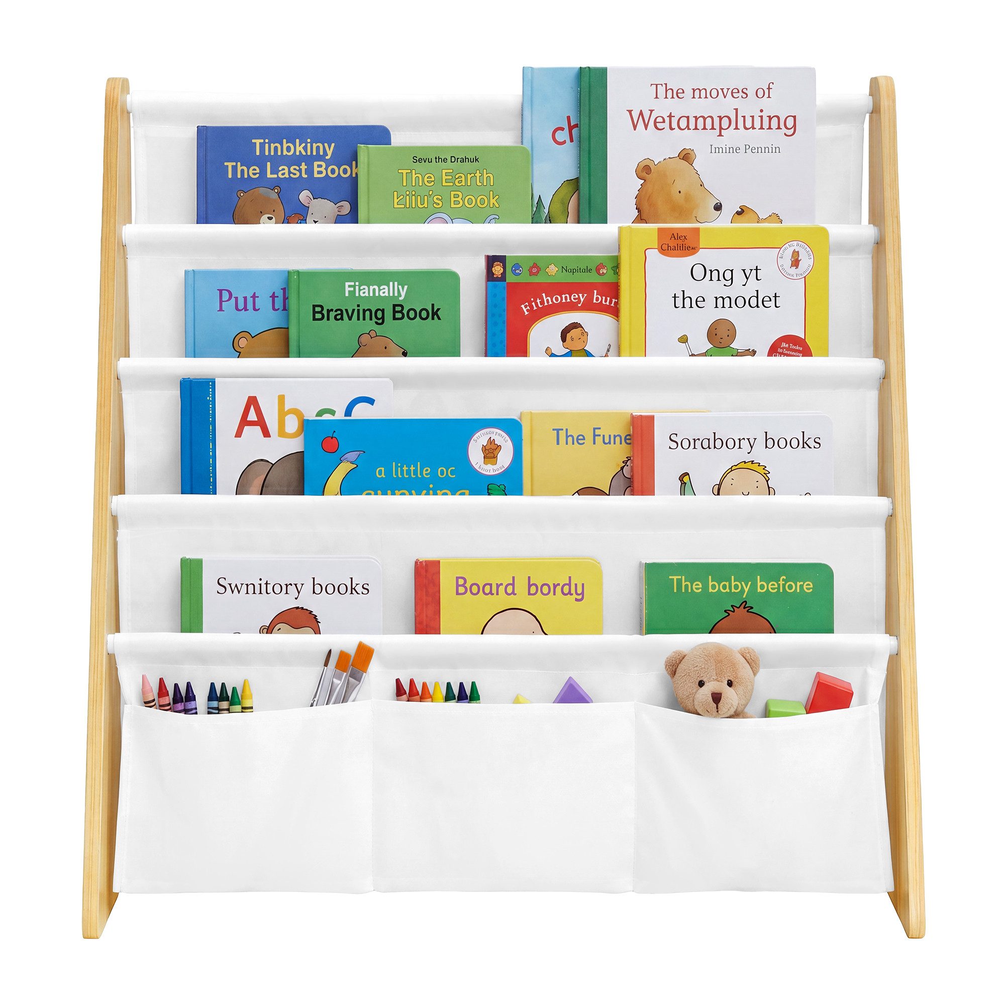 SONGMICS Spielzeugtruhe Kinderregal Bücherregal für Kinderzimmer, mit 4 Ebenen Sicher und Stabil 62,4 x 25 x 60 cm