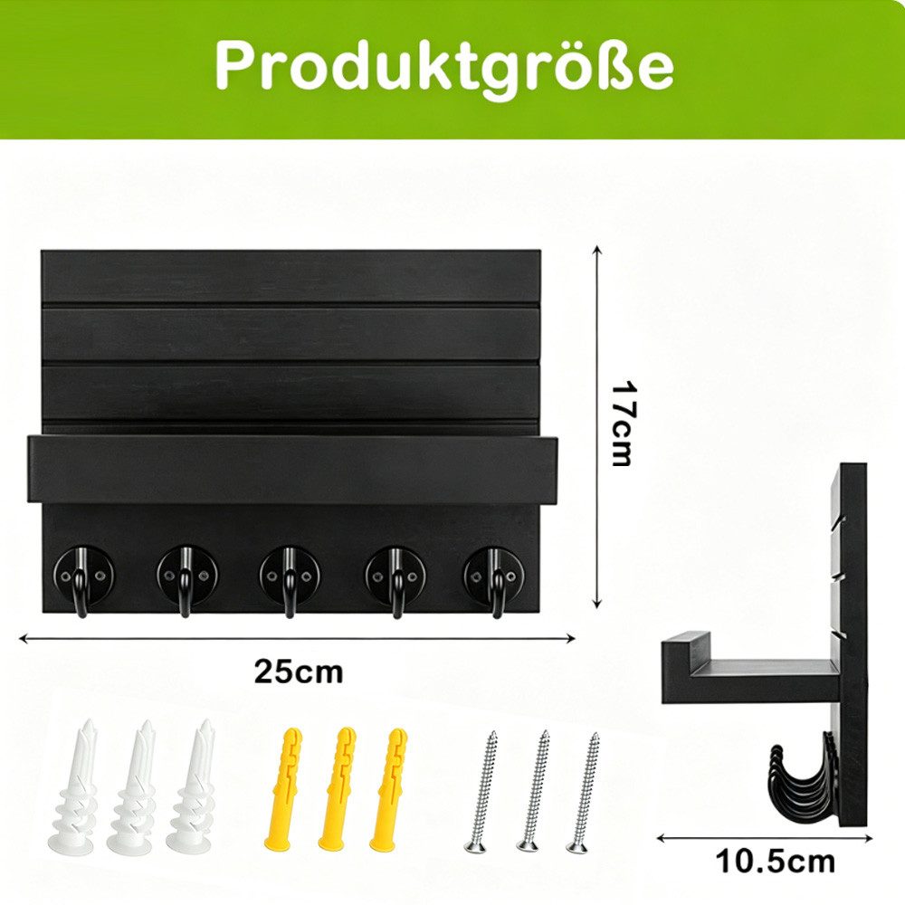 AFKSMILE Schlüsselbrett Schlüsselbrett mit Ablage, dekoratives Holzwandregal 5 Schlüsselhaken, Wandtastatur für Eingang, Flur, Schlafzimmer, Befestigung Bohrlöchern