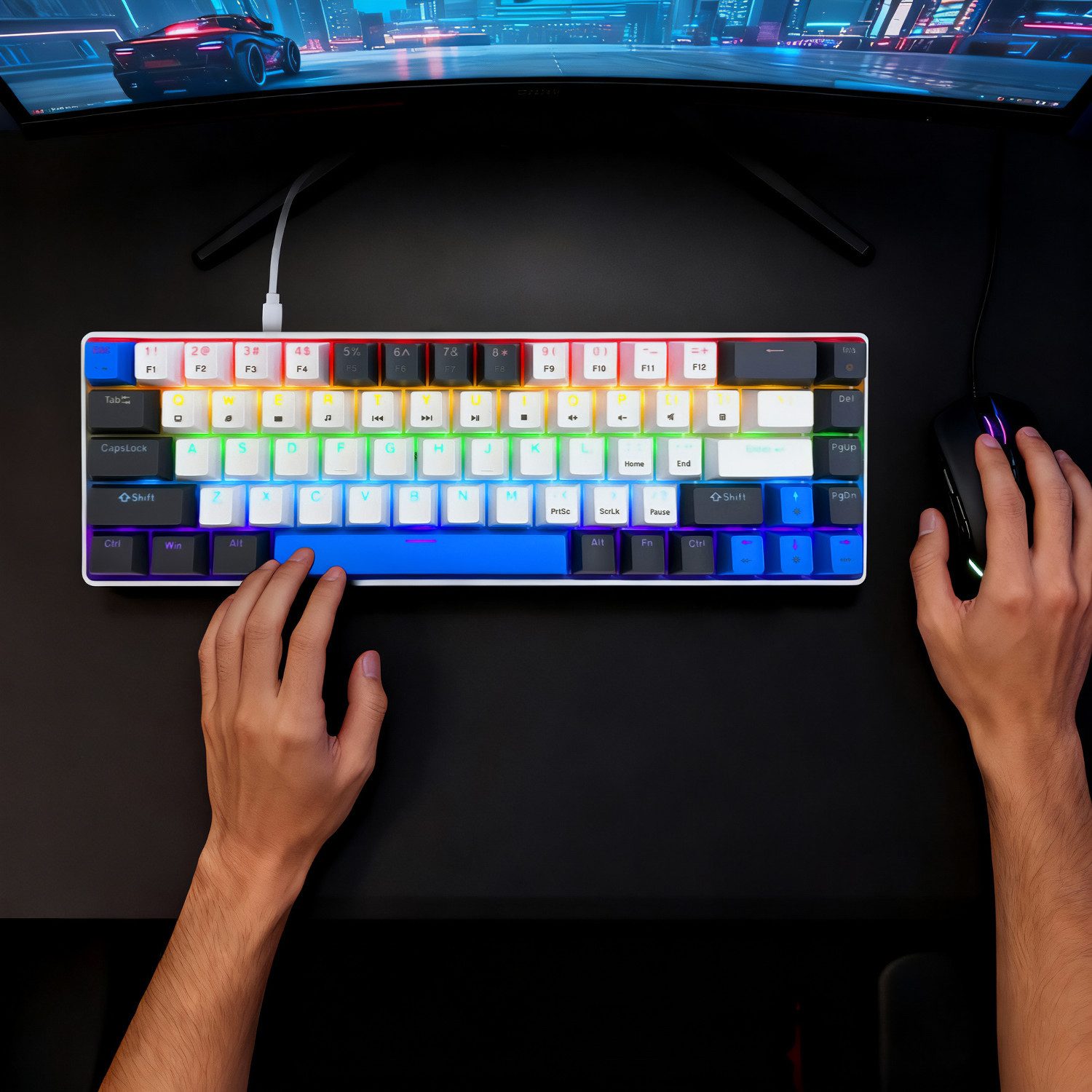 MEDIA-TECH RED CORE MX60 Gaming-Tastatur (mechanische Silent RED-Schalter, Hintergrundbeleuchtung, 68 Tasten)