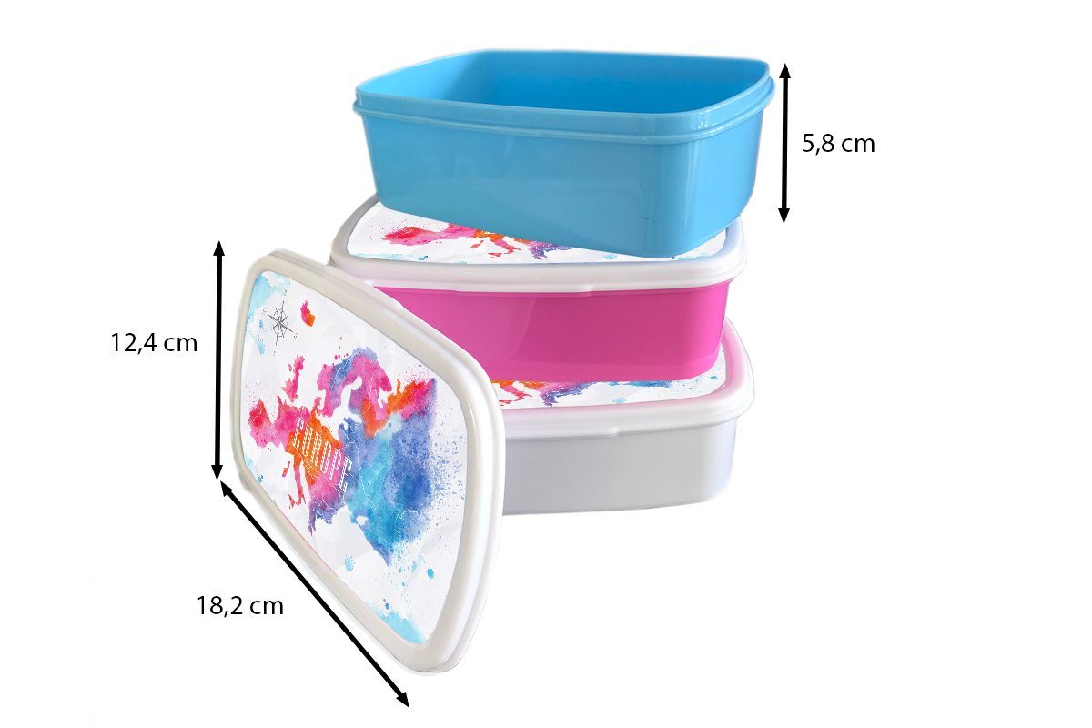 Kinder, rosa Lunchbox Brotdose Brotbox Kunststoff, Aquarell, Snackbox, (2-tlg), - MuchoWow für Kunststoff Mädchen, Karte Erwachsene,