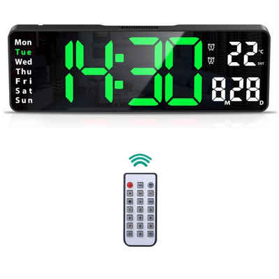 BlingBin Wanduhr LED Digitale USB Wanduhren 13-Zoll-Großdisplay Temperatur (mit Fernbedienung, Datums/Uhrzeit/Temperaturanzeige)