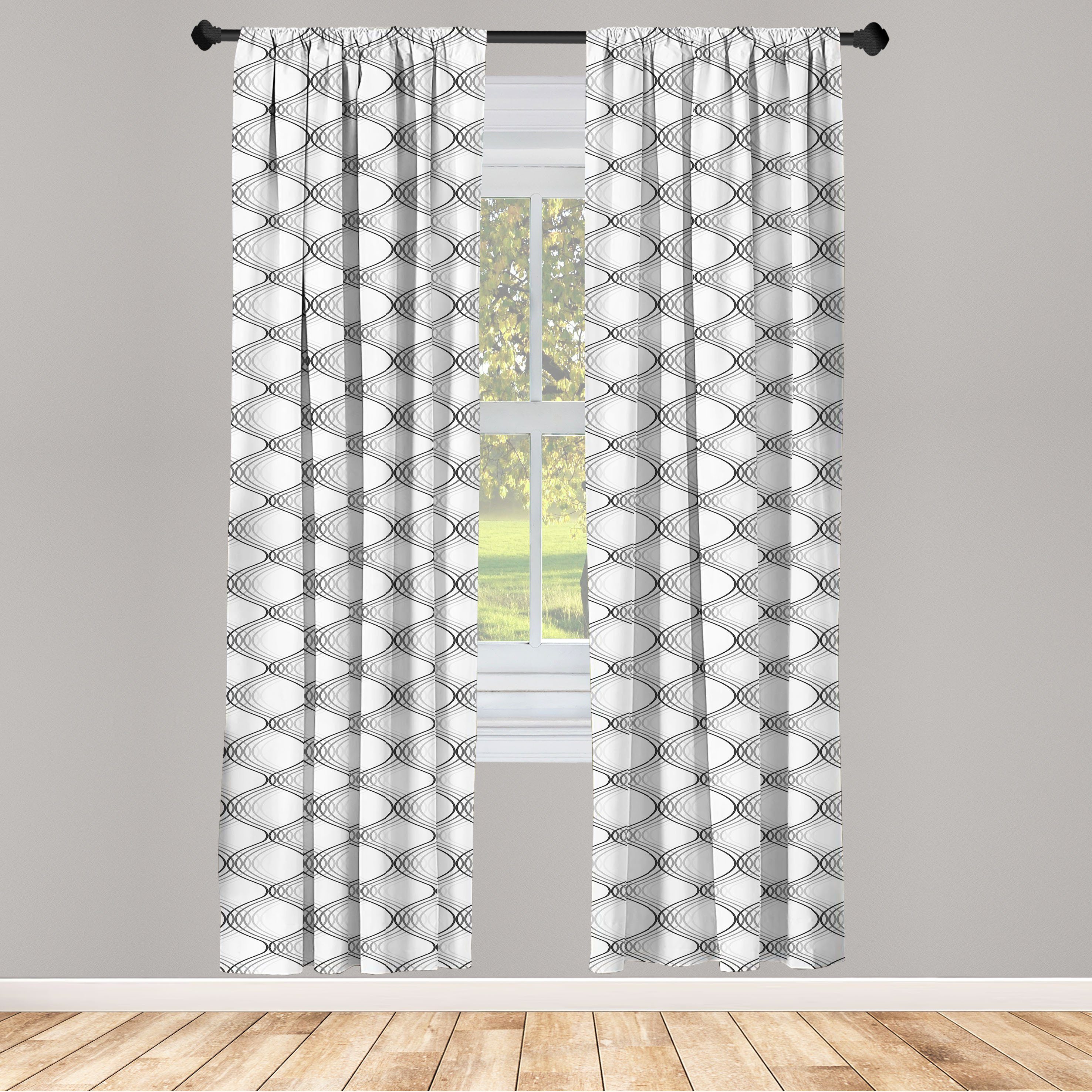 Gardine Vorhang für Wohnzimmer Schlafzimmer Dekor, Abakuhaus, Microfaser, Abstrakt Klassische Wirbler ovale Formen