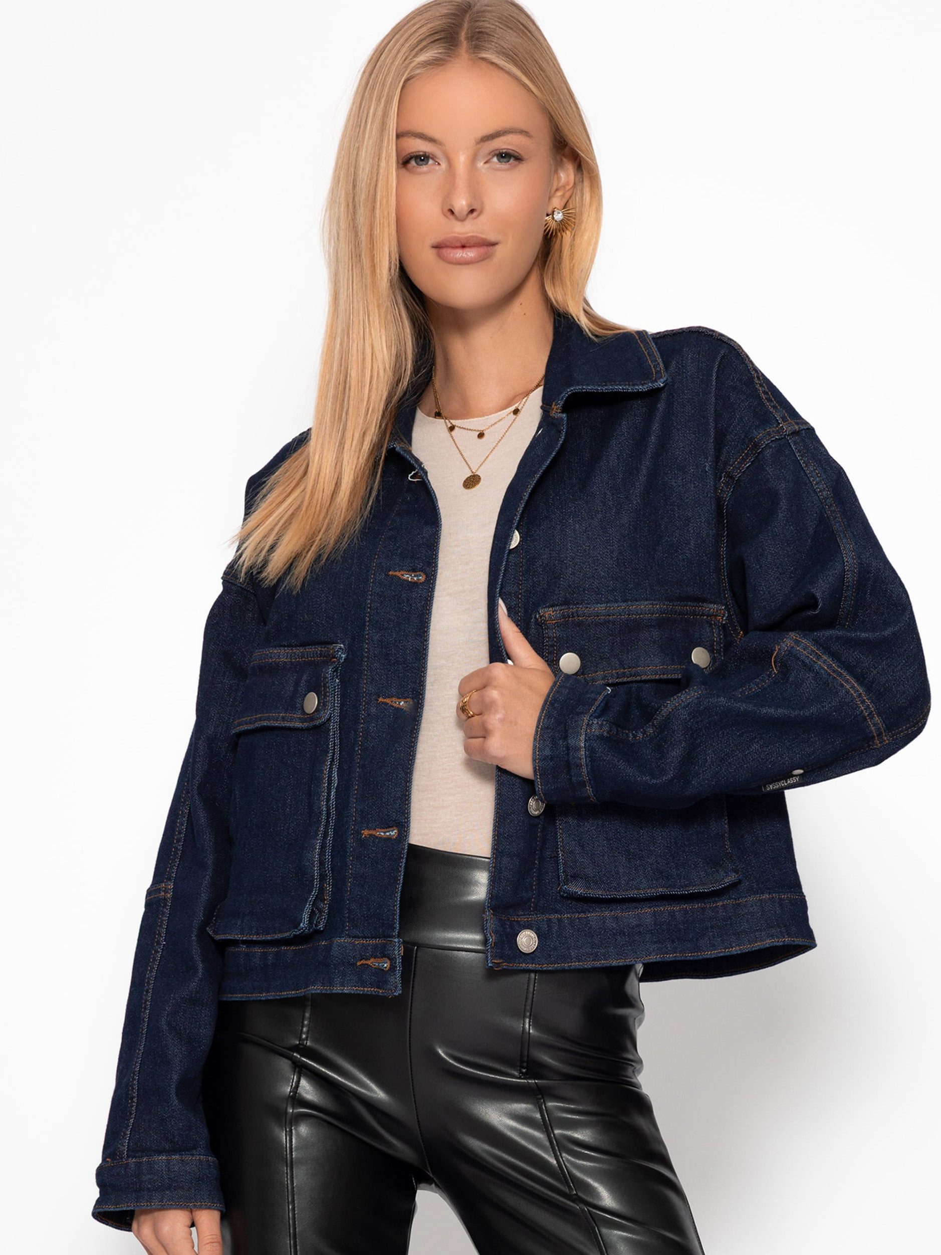 SASSYCLASSY Blusenjacke Oversize Jeans Jacke mit Taschen für Damen Jeans Ja günstig online kaufen