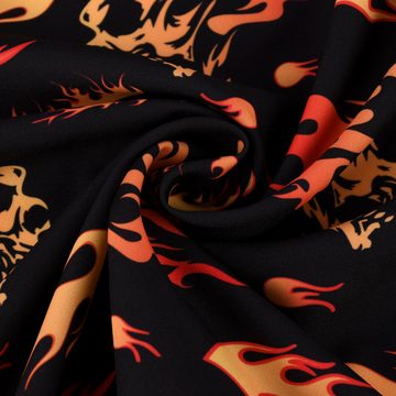 SCHÖNER LEBEN. Stoff Faschingsstoff Polyester Totenköpfe Flammen schwarz orange 1,5m