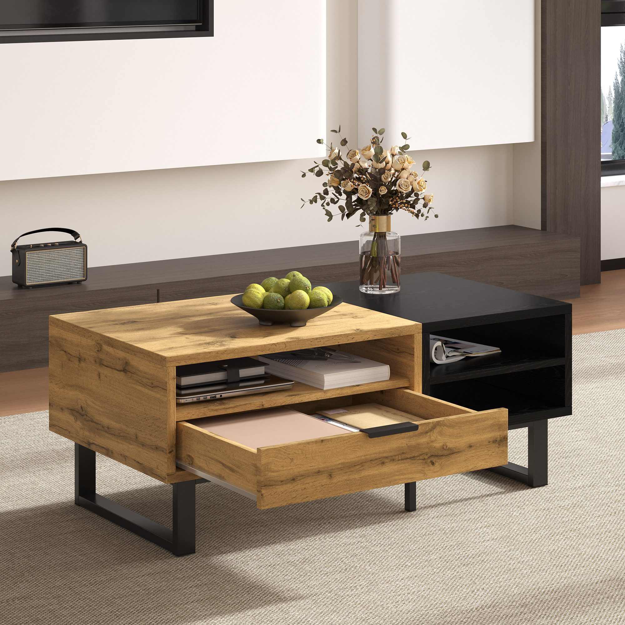 Merax Couchtisch mit Farbblockstruktur und Metallbeine günstig online kaufen