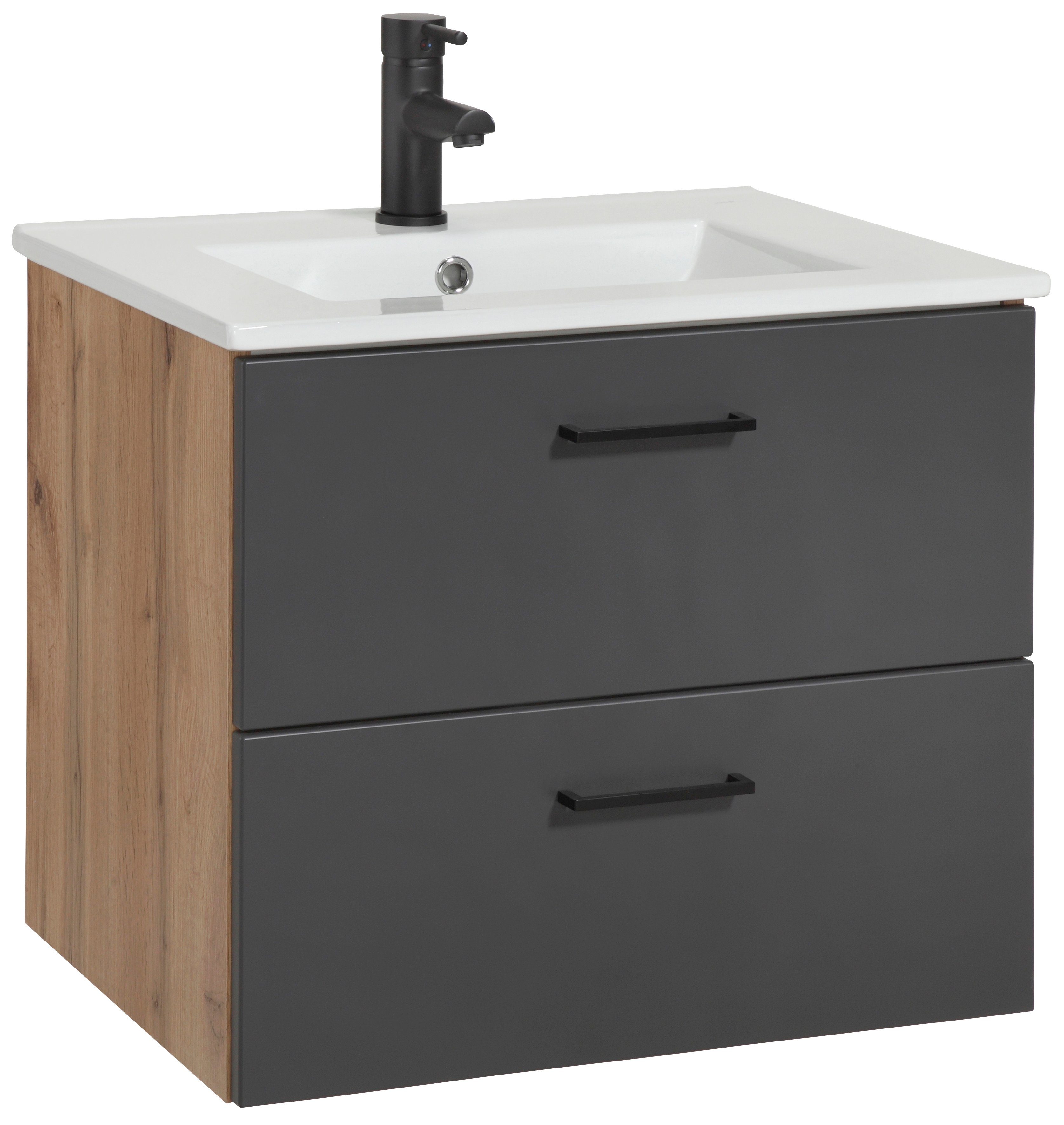 welltime Waschtisch Trento in verschiedenen Ausführungen inkl. Waschbecken, Badmöbel in Breite 60 cm, Badschrank Waschplatz mit 2 Schubladen