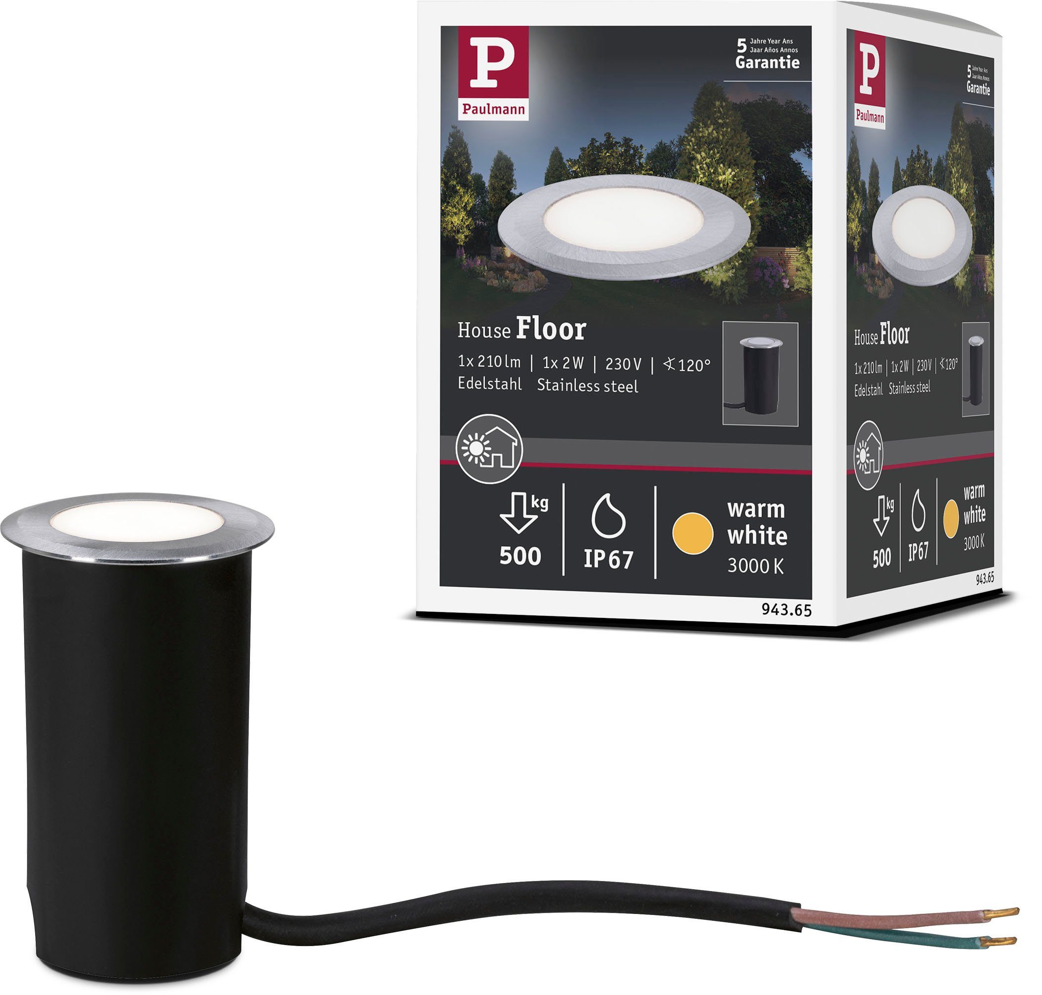 Paulmann LED Einbauleuchte Outdoor 230V Boden IP67 3000K 2W round, LED fest integriert, Warmweiß, rund