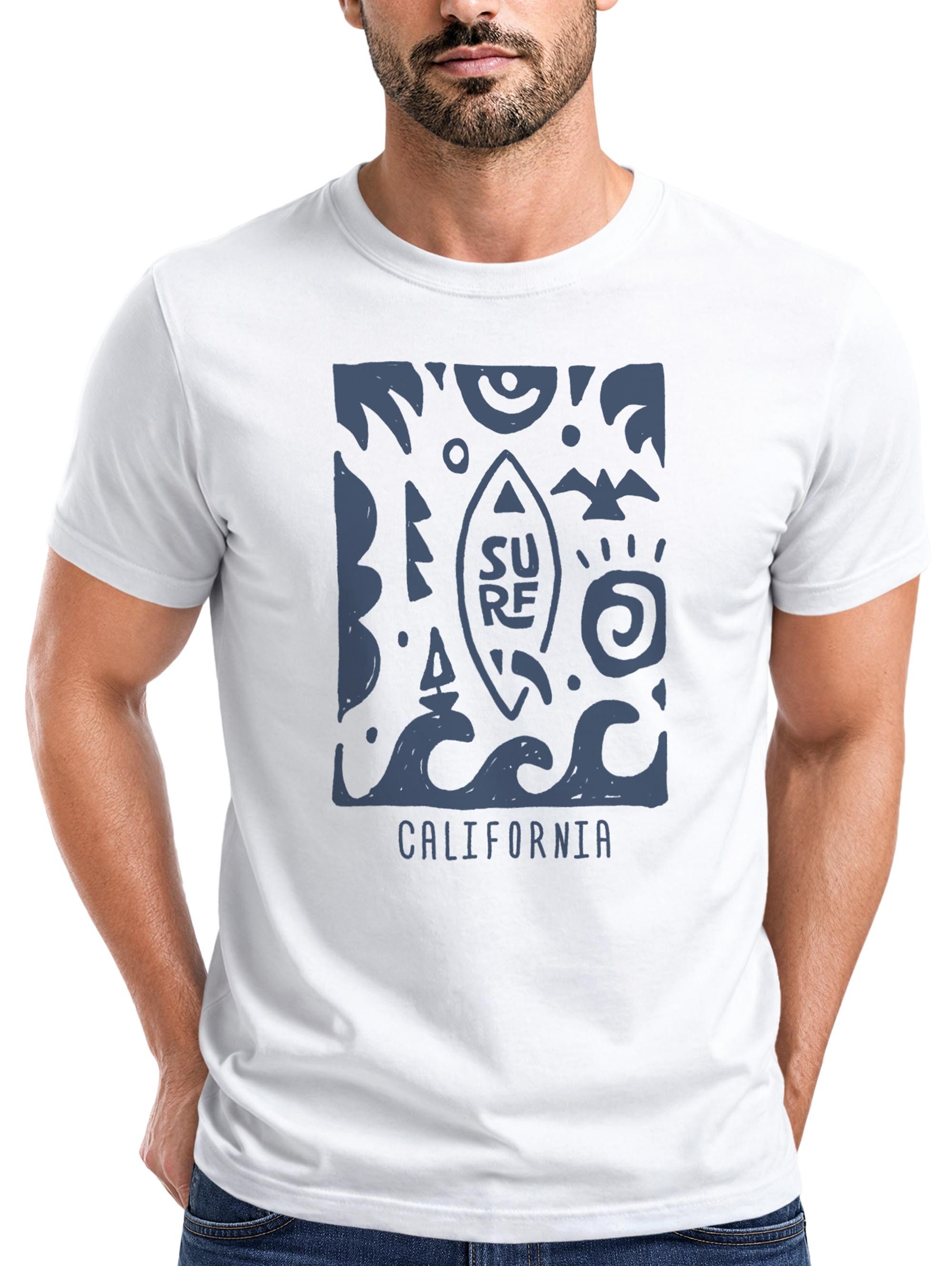 Print-Shirt Herren T-Shirt Surf California Ethno Welle Meer Sommer Sonne Fashion