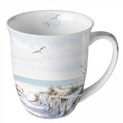 Ambiente Luxury Paper Products Becher Mug Maritim, Strand, am Meer, Küste, Porzellan Strandhütte, Kaffee / Tee Tasse Sommer Kollektion