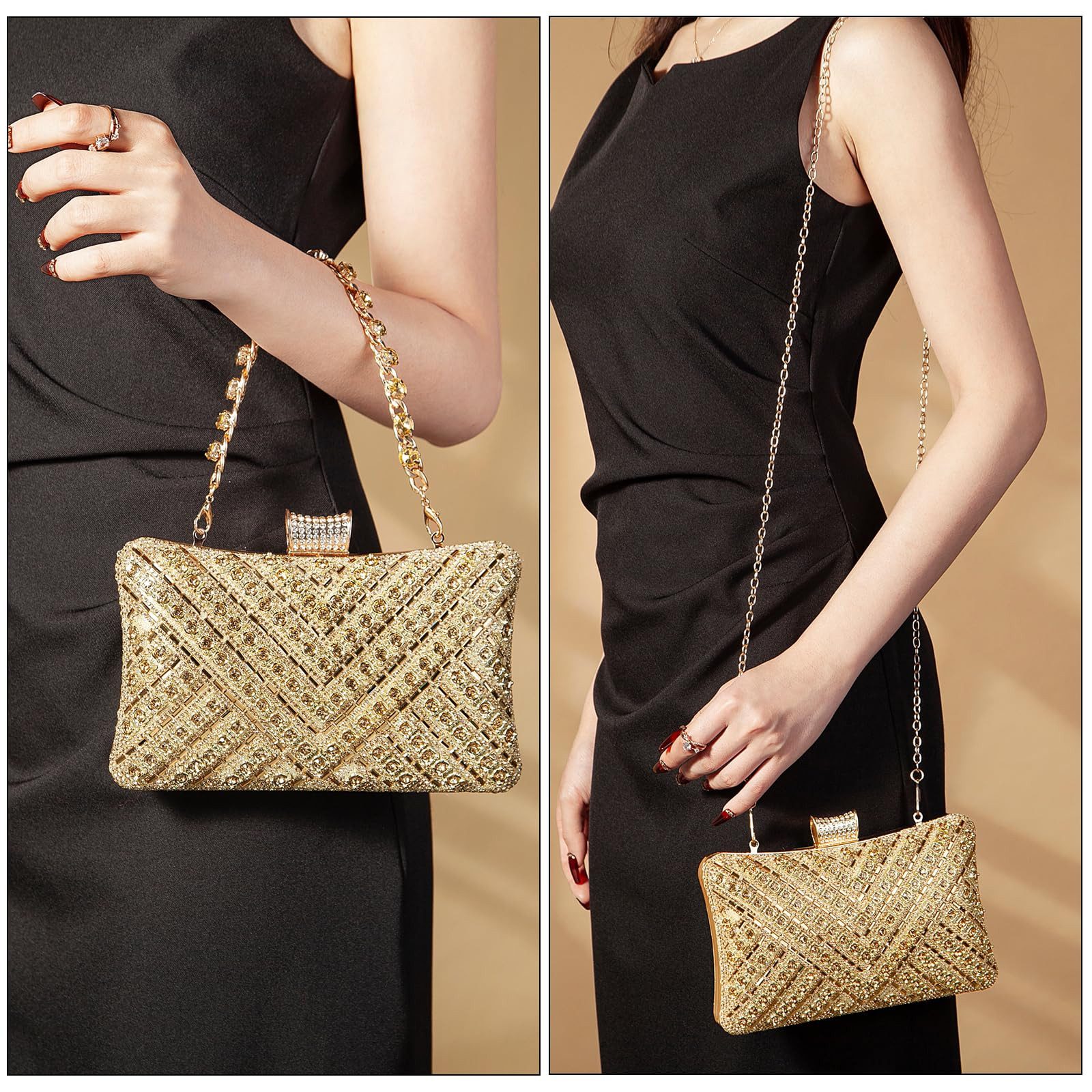 nsihing Clutch Kettentasche, Clutch Damen, Glitzernde Kleine Abendhandtasche, Elegante Tasche Schultertasche für Hochzeit, Party und Ball
