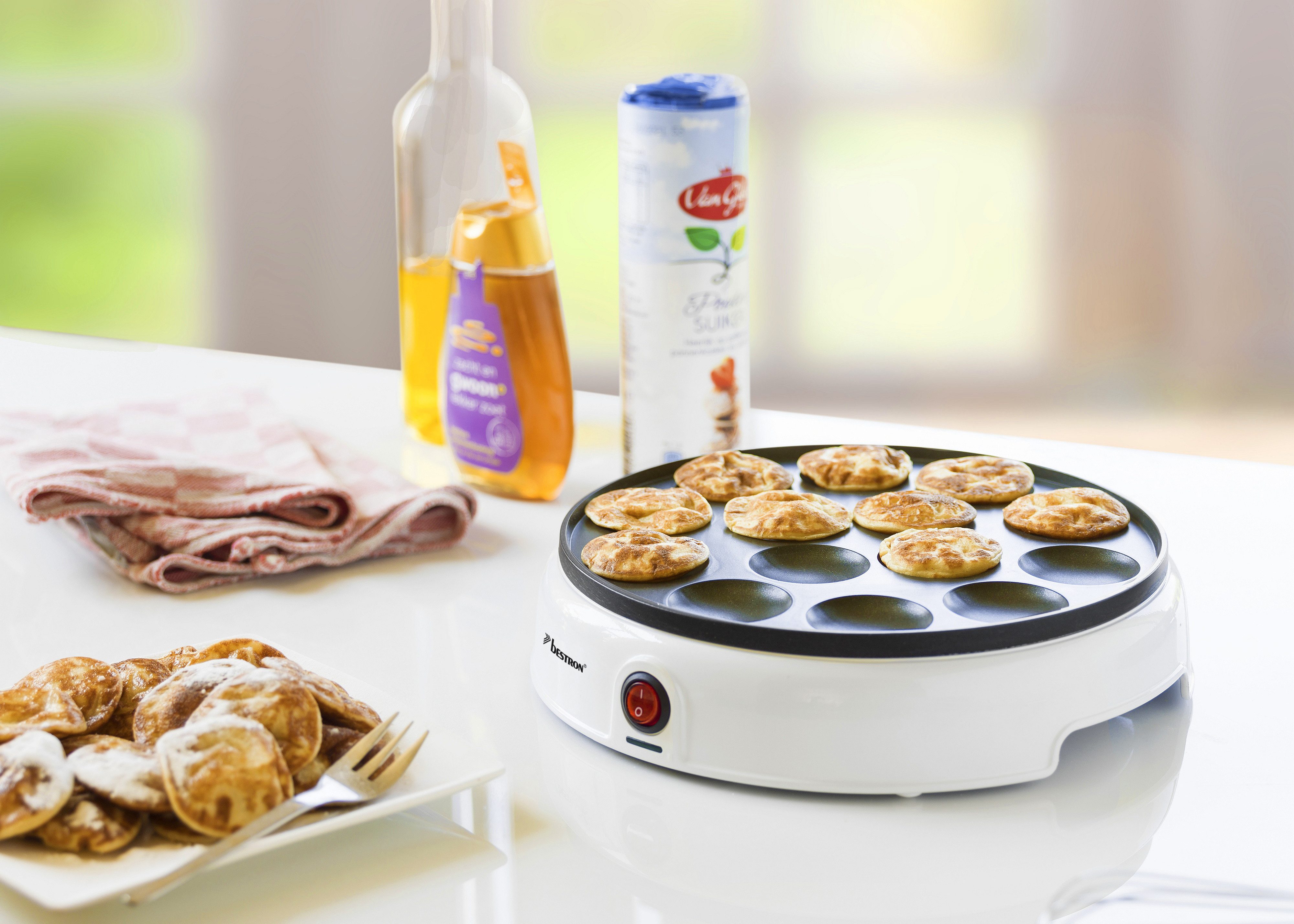 bestron Poffertjes-Maker APFM700, 800 W, 14 Mini-Pfannkuchen mit Antihaftbeschichtung