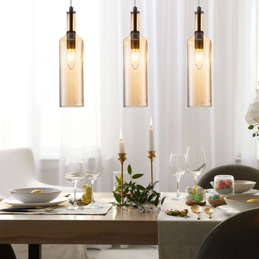 Glas Hänge Leuchte Pendel Wohn Zimmer Design Decken Pendel Messing Lampe amber 
