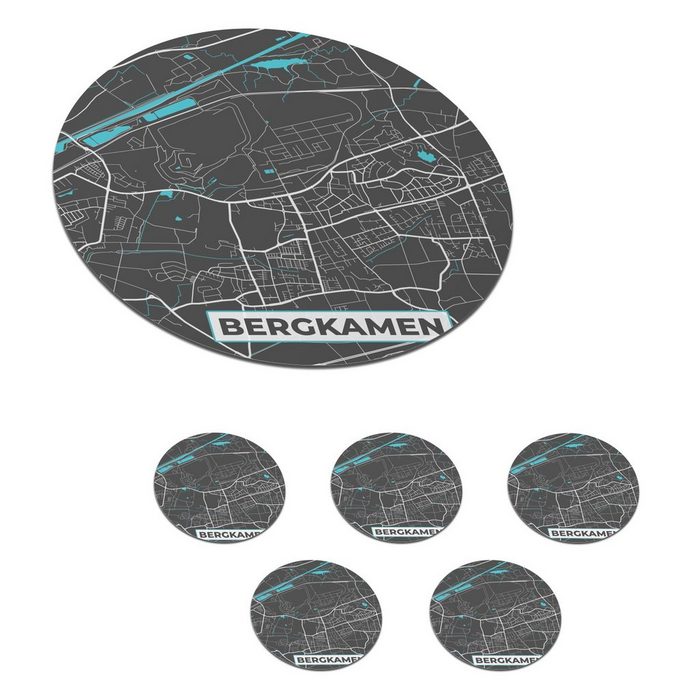 MuchoWow Glasuntersetzer Karte - Stadtplan - Bergkamen - Deutschland - Blau Zubehör für Gläser 6-tlg. Getränkeuntersetzer Tassenuntersetzer Korkuntersetzer Tasse Becher