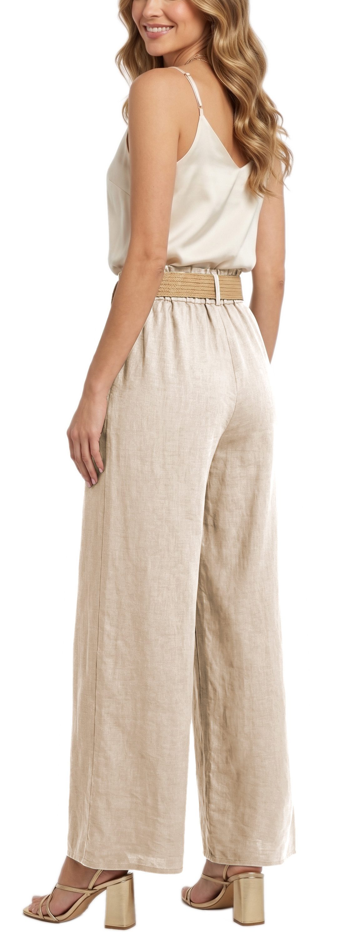 dy_mode Palazzohose Damen High Waist Palazzohose Weitbein Hose Schlupfhose Sommer Strand in Unifarbe, High Waist, mit elastischem Bund