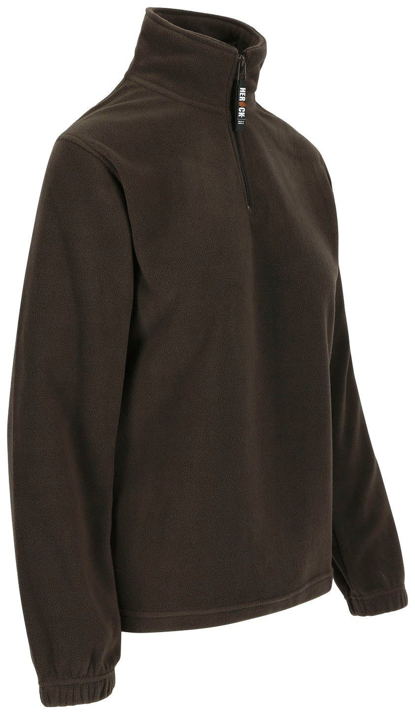Herock Stehkragenpullover Aurora-Demen Reißverschluss und Damenfleecepullover elastichem Fleece-Sweater mit Bündchen braun kurzem