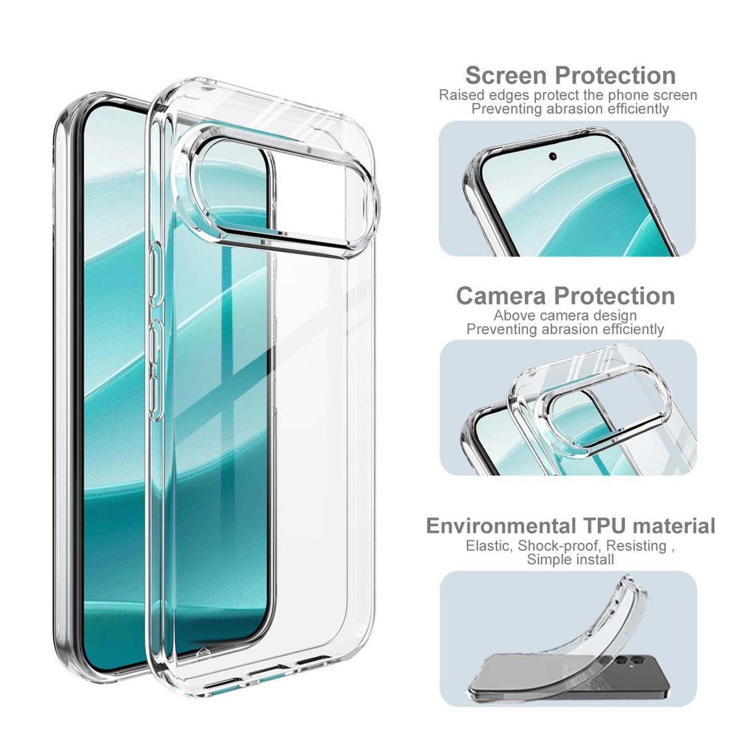 Wigento Handyhülle + 9H Schutzglas für Google Pixel 11 / 10 Pro / 10 Set TPU + 2 in 1 6,3 Zoll, Produktset TPU Hülle mit Hart Glas – Bild 3 von 5