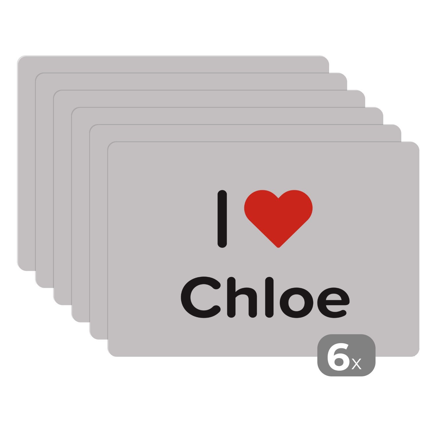 Platzset, Ich liebe - Chloe - Mädchen, MuchoWow, (6-St), Platzset, Platzdecken, Platzmatte, Tischmatten, Schmutzabweisend