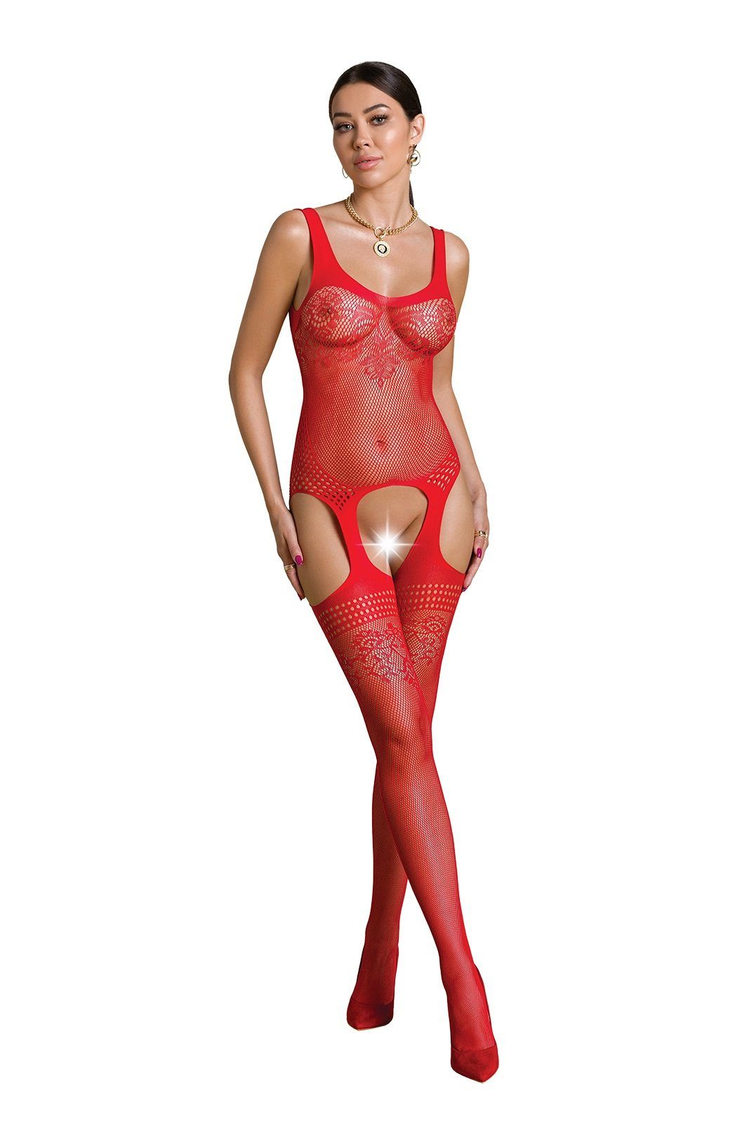 Passion Eco Collection Passion Catsuit Bodystocking ouvert rot Netz transparent 20 St) DEN (1 Bodystocking