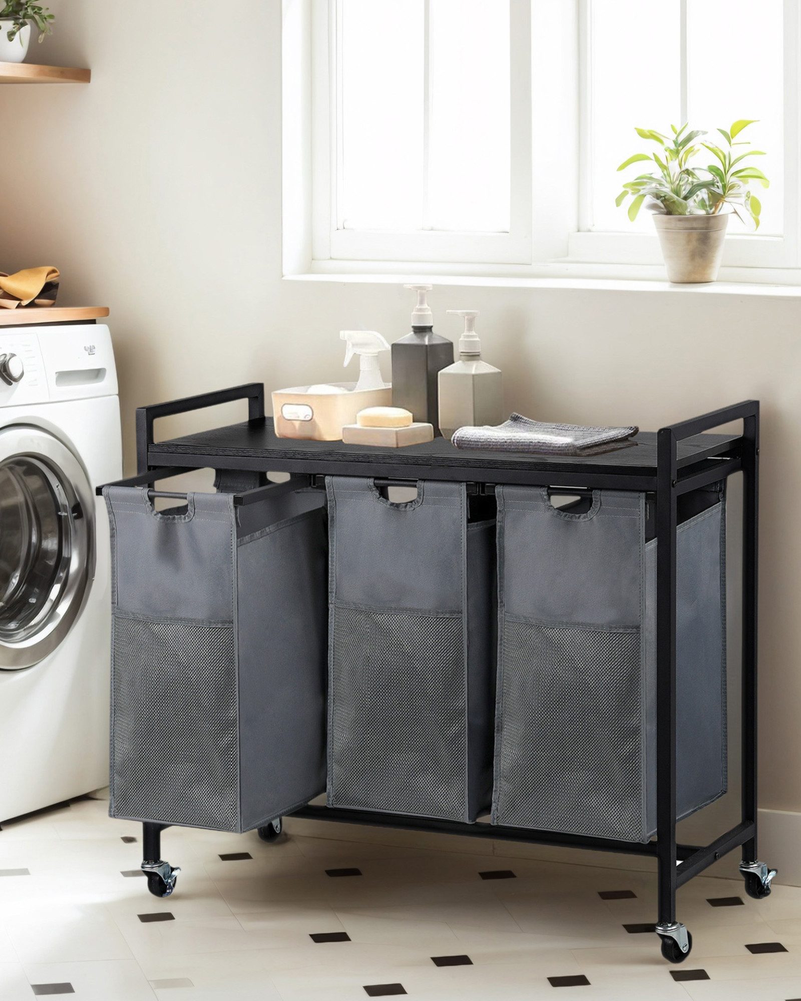 CALIYO Wäschekorb Wäschekorb 3 Fächer, Wäschesammler mit Ablage, Wäschebox günstig online kaufen